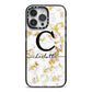 Initialled White Gold Marble with Name iPhone 14 Pro Max Black Impact Case on Silver phone