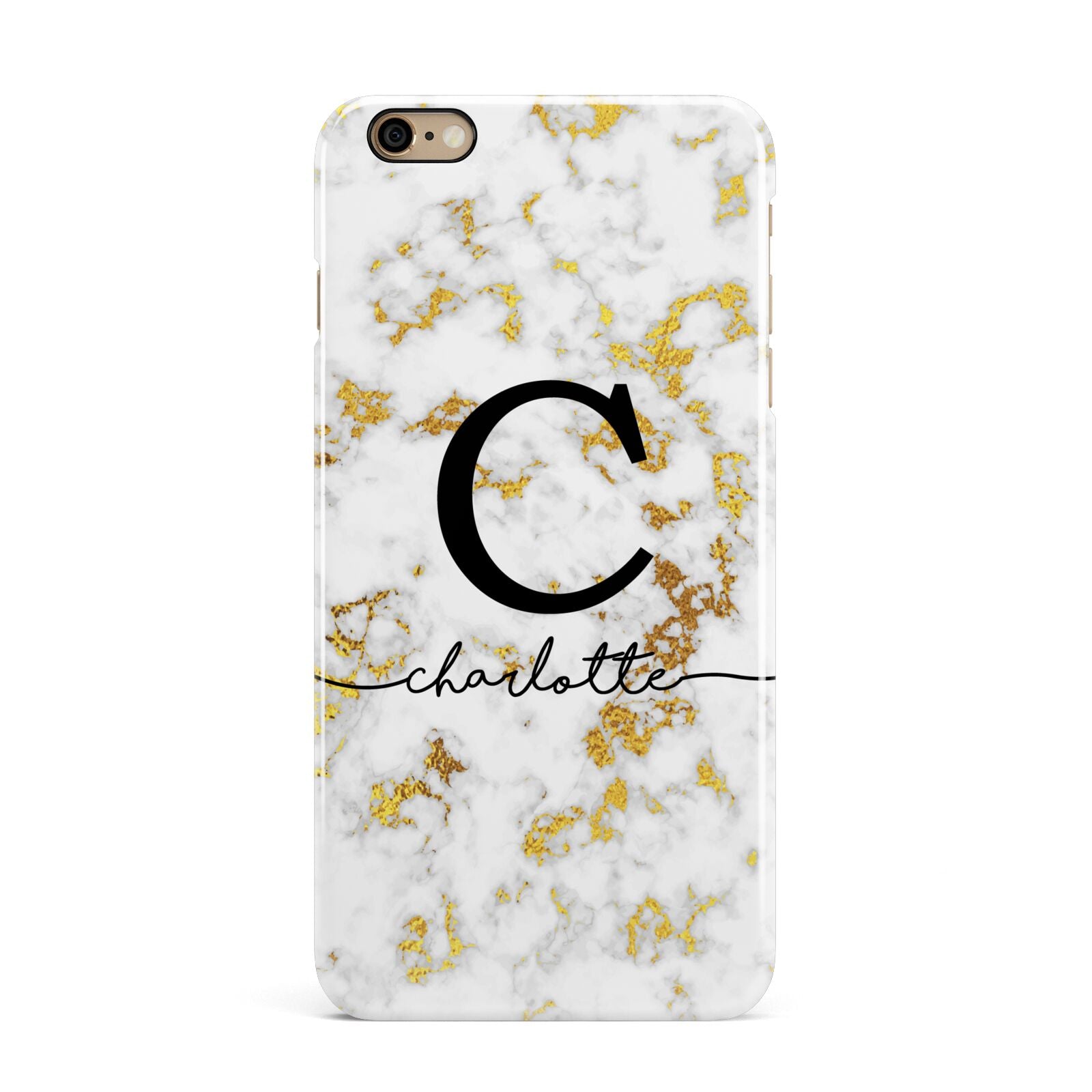 Initialled White Gold Marble with Name iPhone 6 Plus 3D Snap Case on Gold Phone