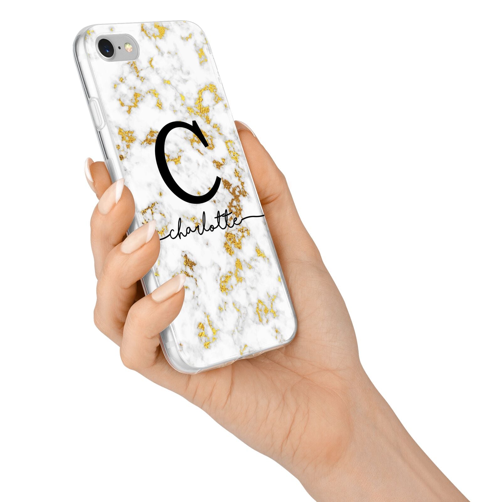 Initialled White Gold Marble with Name iPhone 7 Bumper Case on Silver iPhone Alternative Image