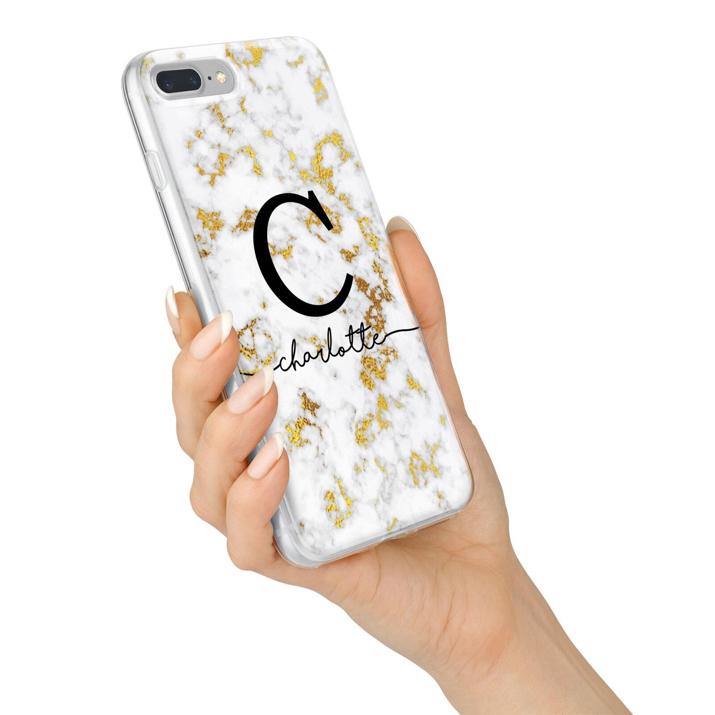 Initialled White Gold Marble with Name iPhone 7 Plus Bumper Case on Silver iPhone Alternative Image