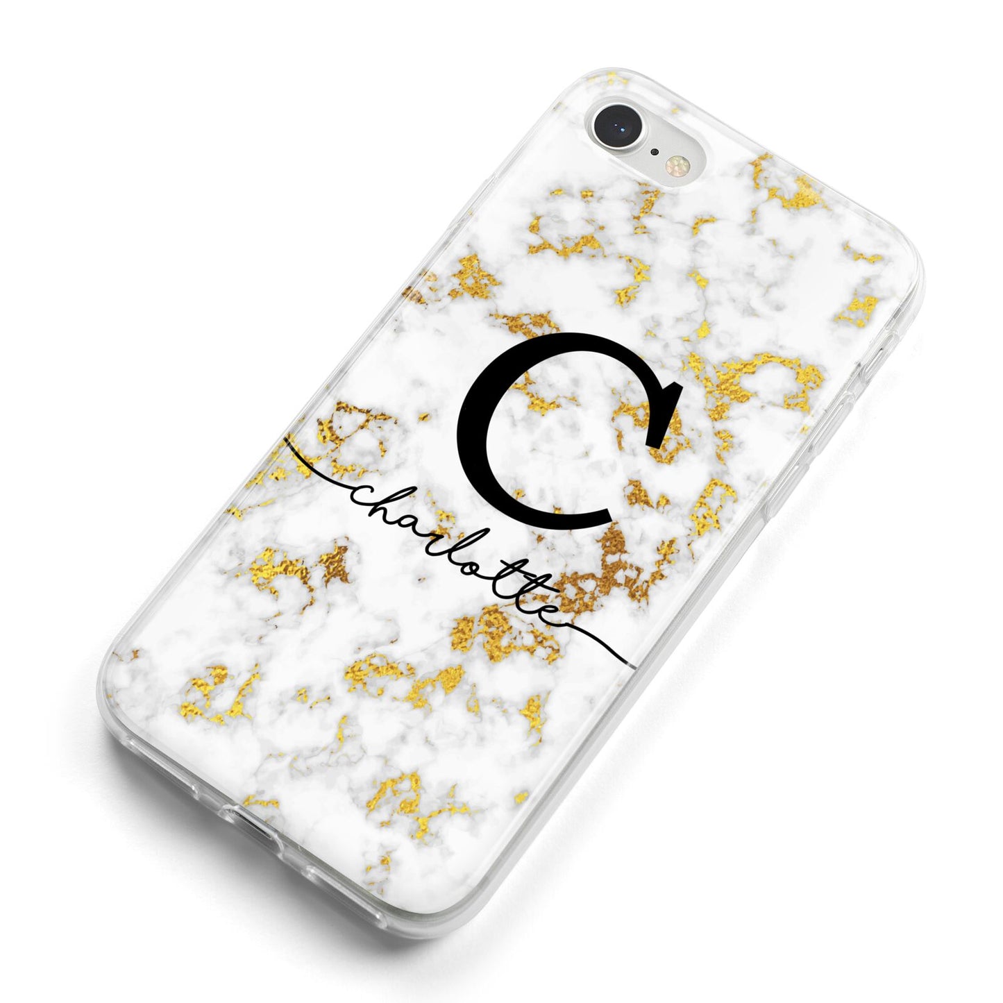 Initialled White Gold Marble with Name iPhone 8 Bumper Case on Silver iPhone Alternative Image