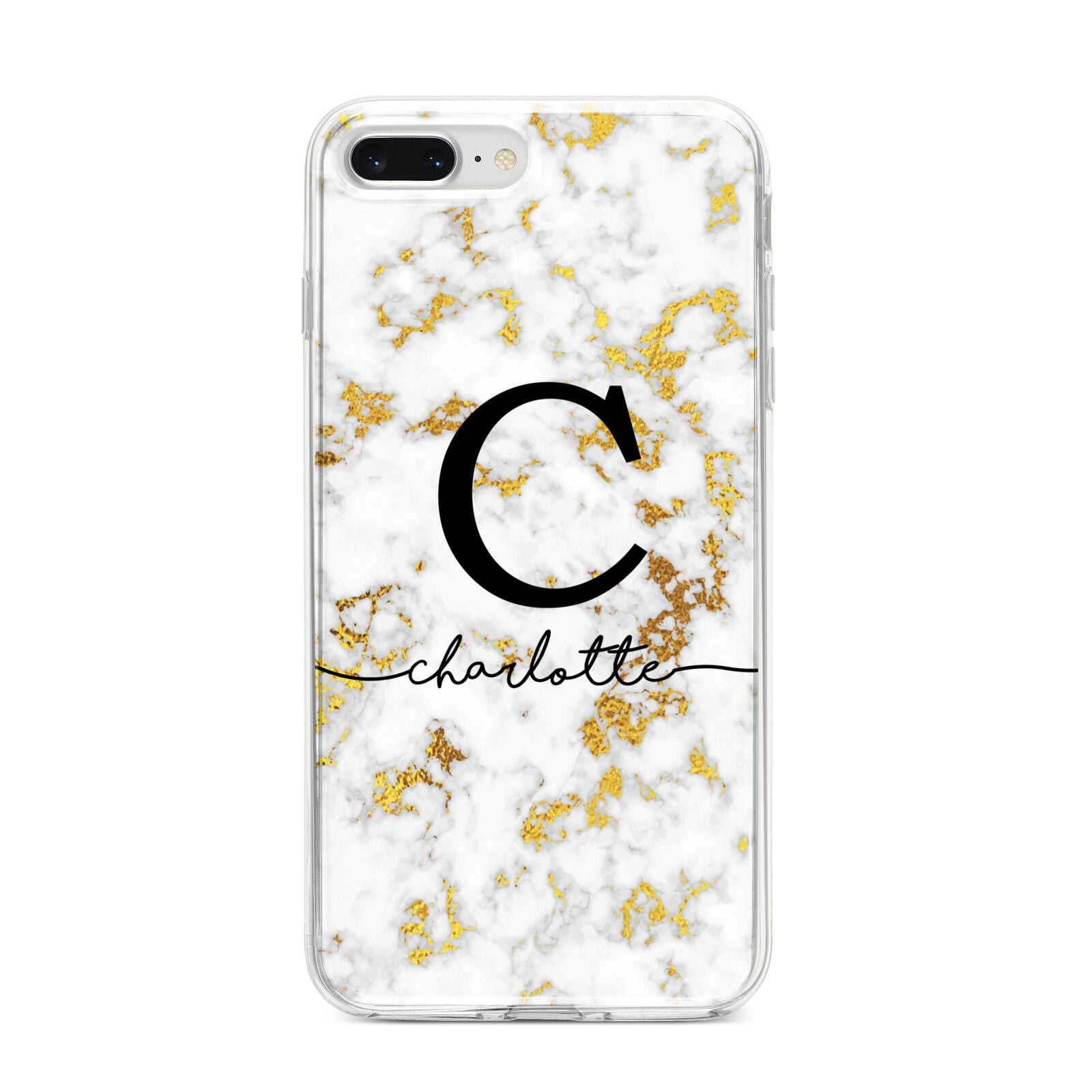 Initialled White Gold Marble with Name iPhone 8 Plus Bumper Case on Silver iPhone