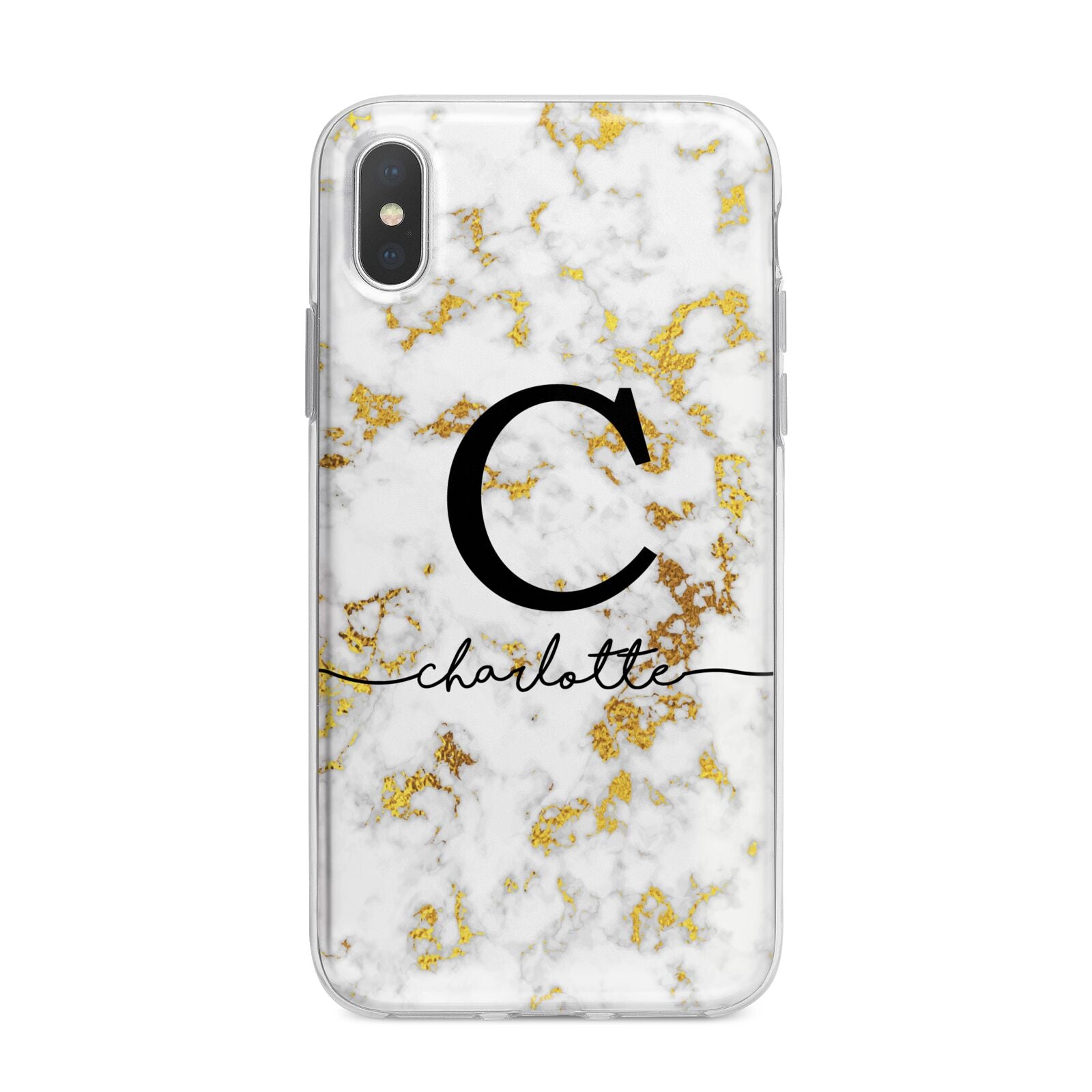 Initialled White Gold Marble with Name iPhone X Bumper Case on Silver iPhone Alternative Image 1