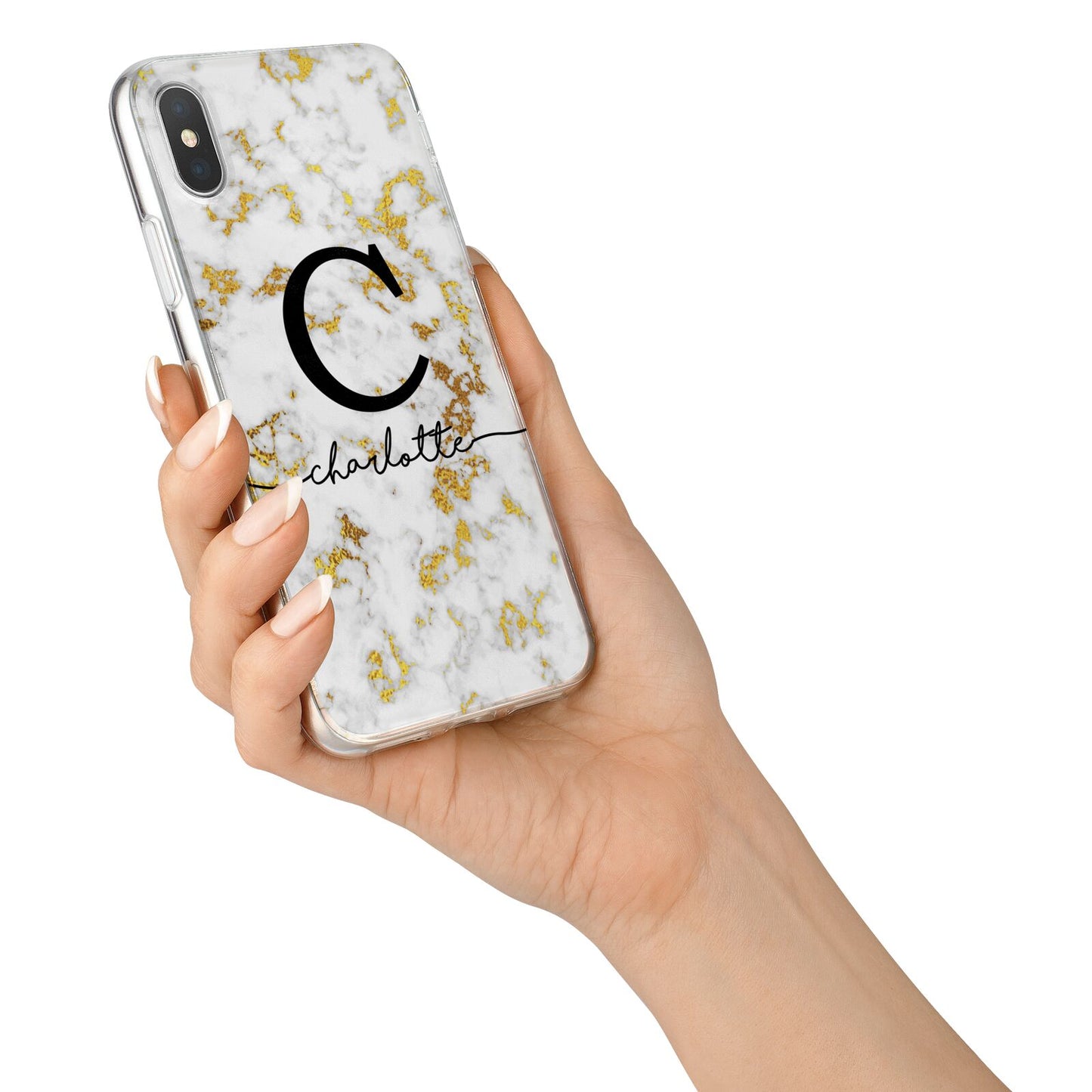 Initialled White Gold Marble with Name iPhone X Bumper Case on Silver iPhone Alternative Image 2