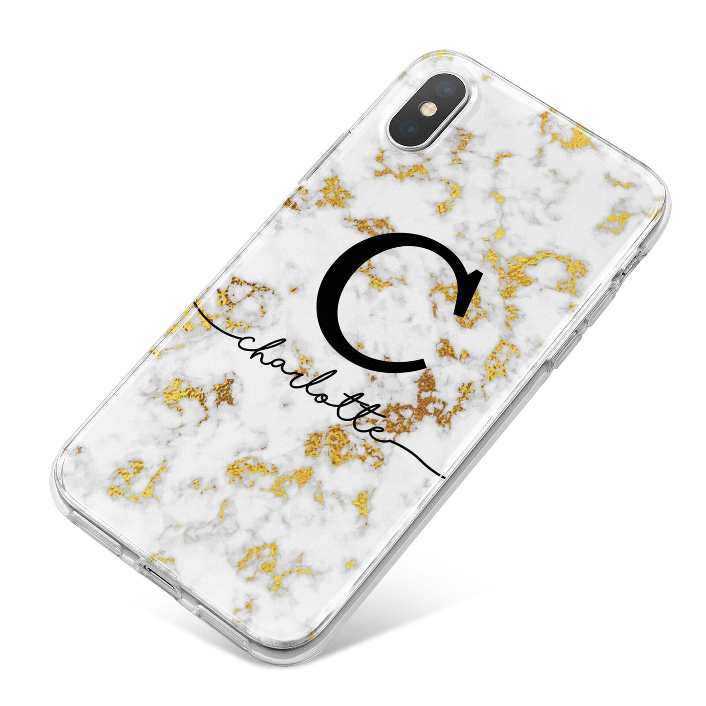 Initialled White Gold Marble with Name iPhone X Bumper Case on Silver iPhone