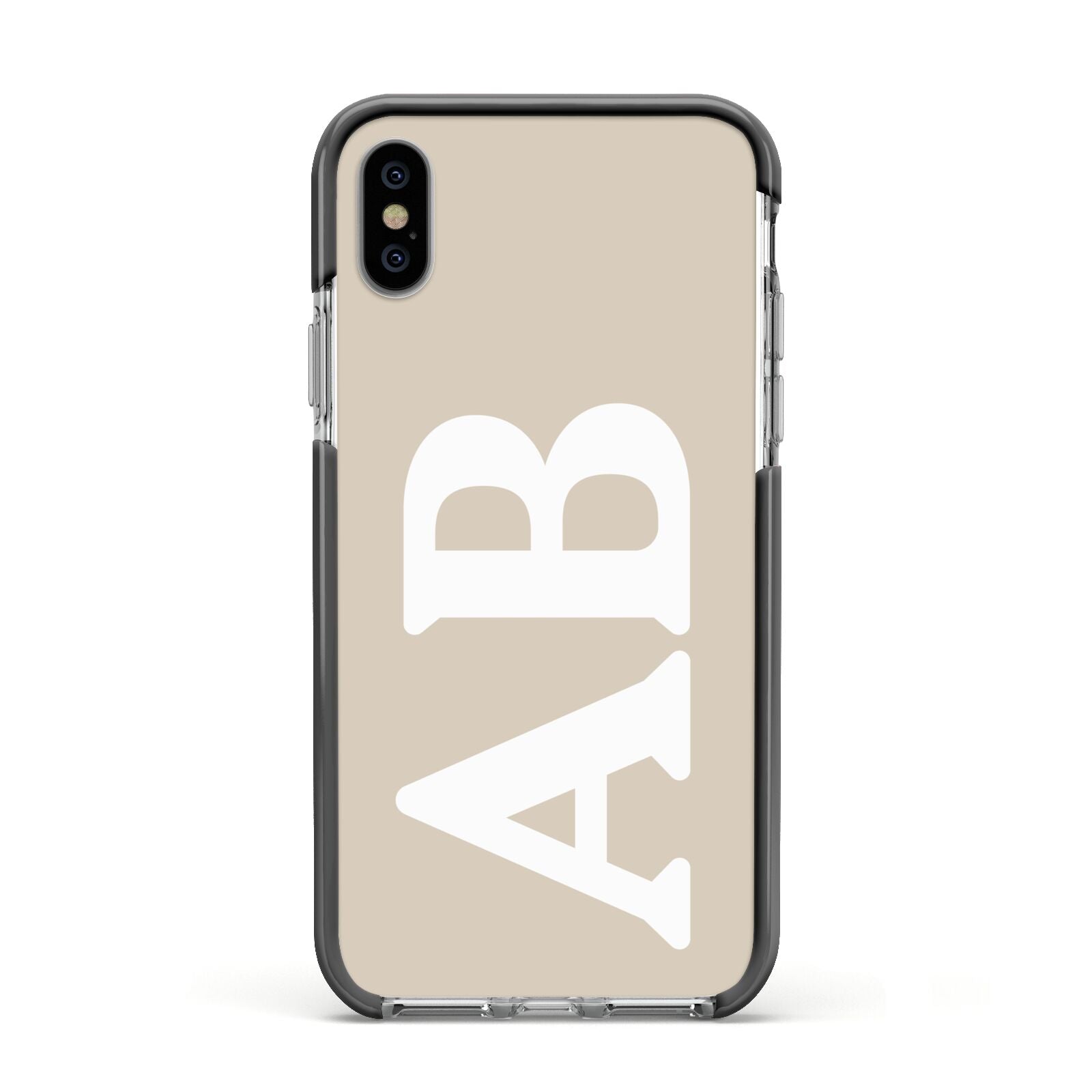 Initials Apple iPhone Xs Impact Case Black Edge on Silver Phone