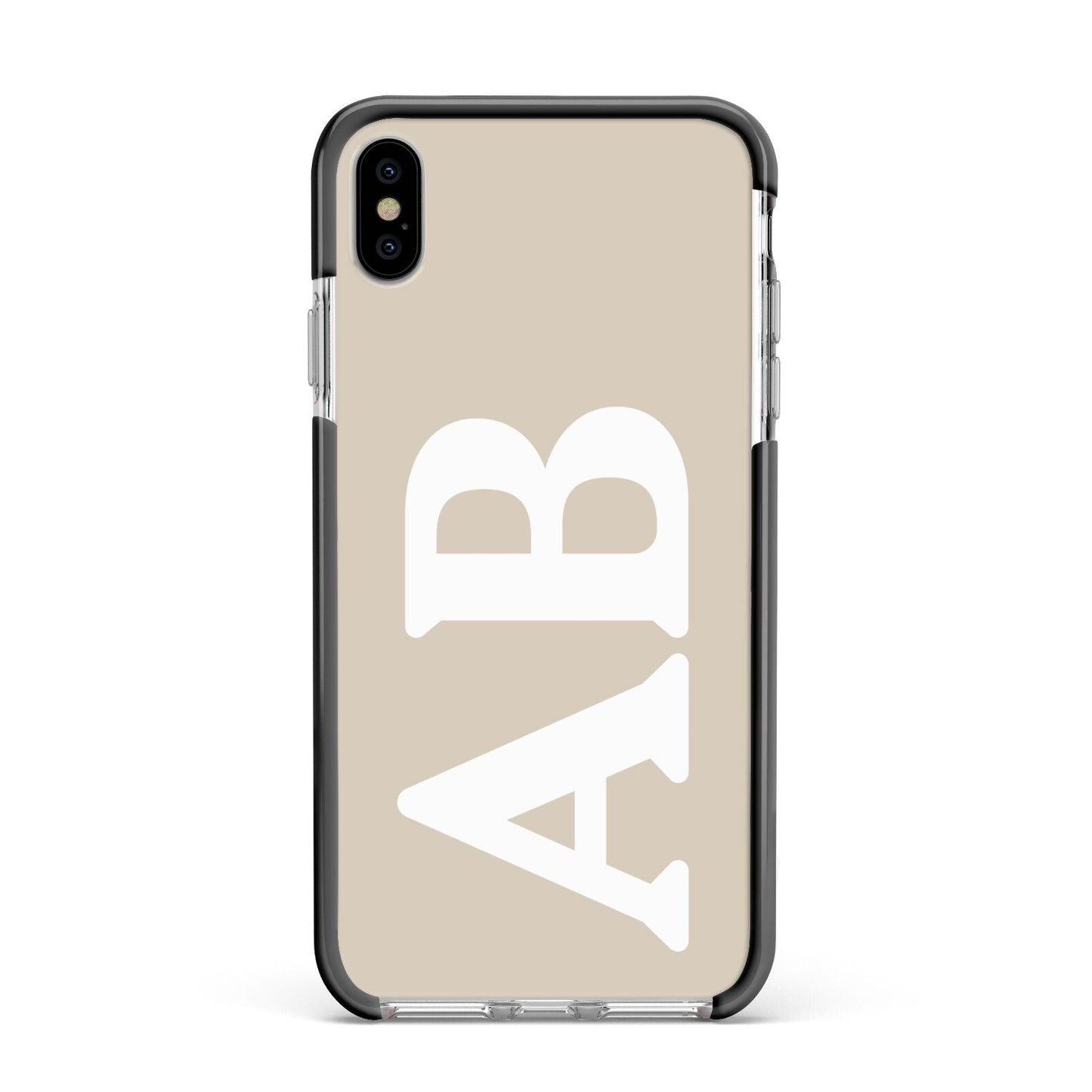 Initials Apple iPhone Xs Max Impact Case Black Edge on Silver Phone