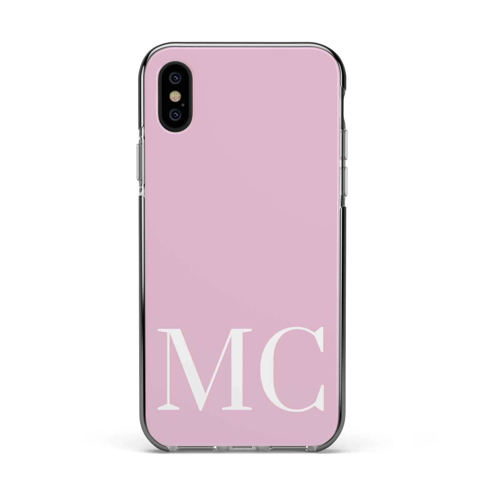 Initials Personalised 2 Apple iPhone Xs Impact Case Black Edge on Black Phone