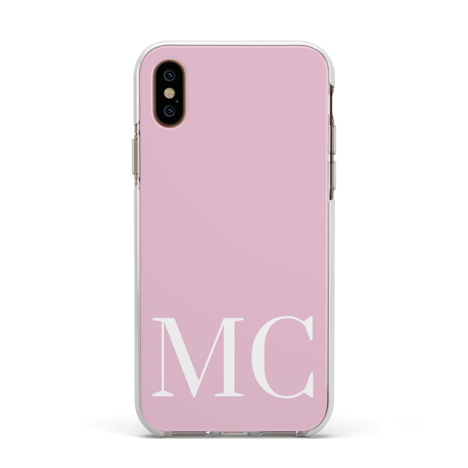 Initials Personalised 2 Apple iPhone Xs Impact Case White Edge on Gold Phone