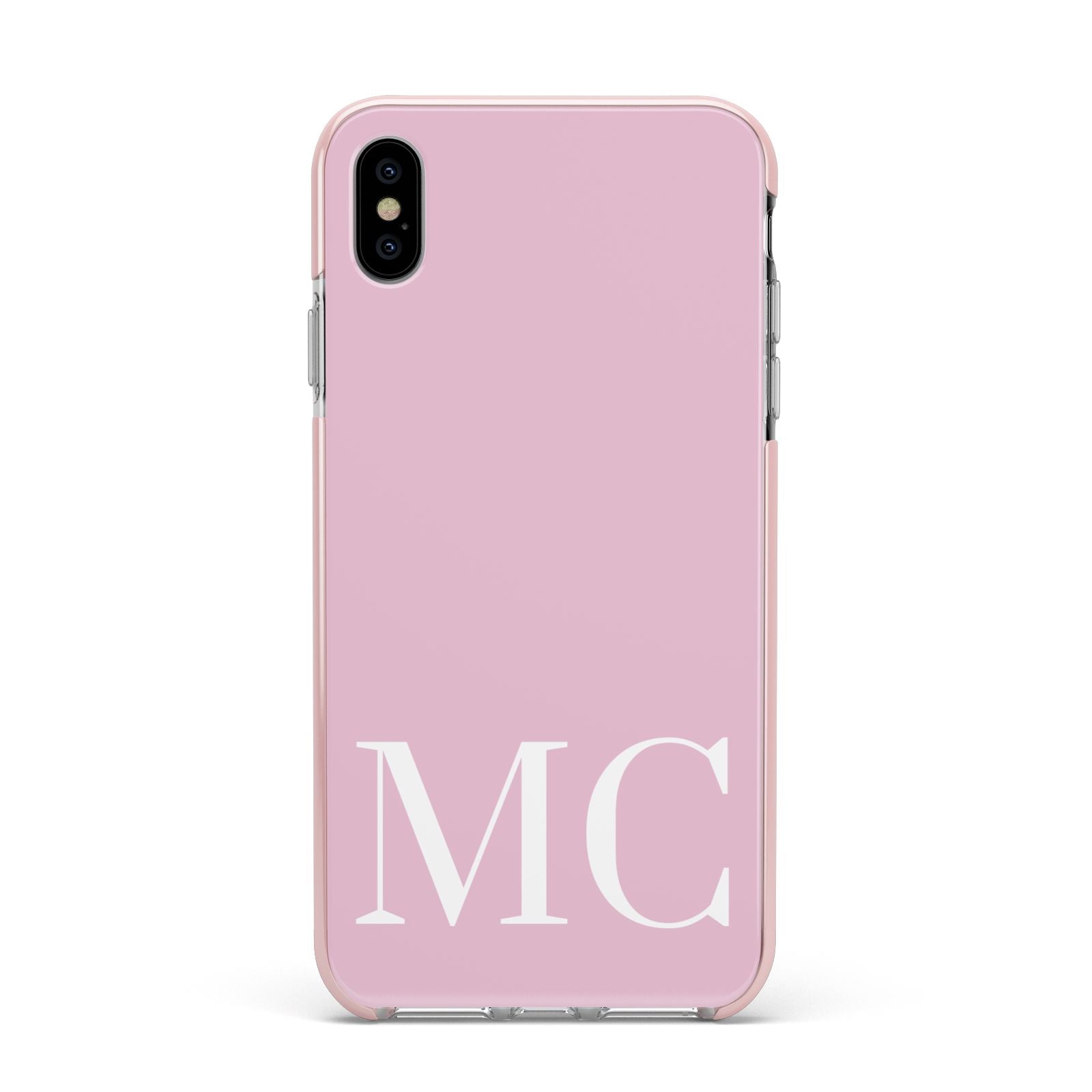 Initials Personalised 2 Apple iPhone Xs Max Impact Case Pink Edge on Silver Phone