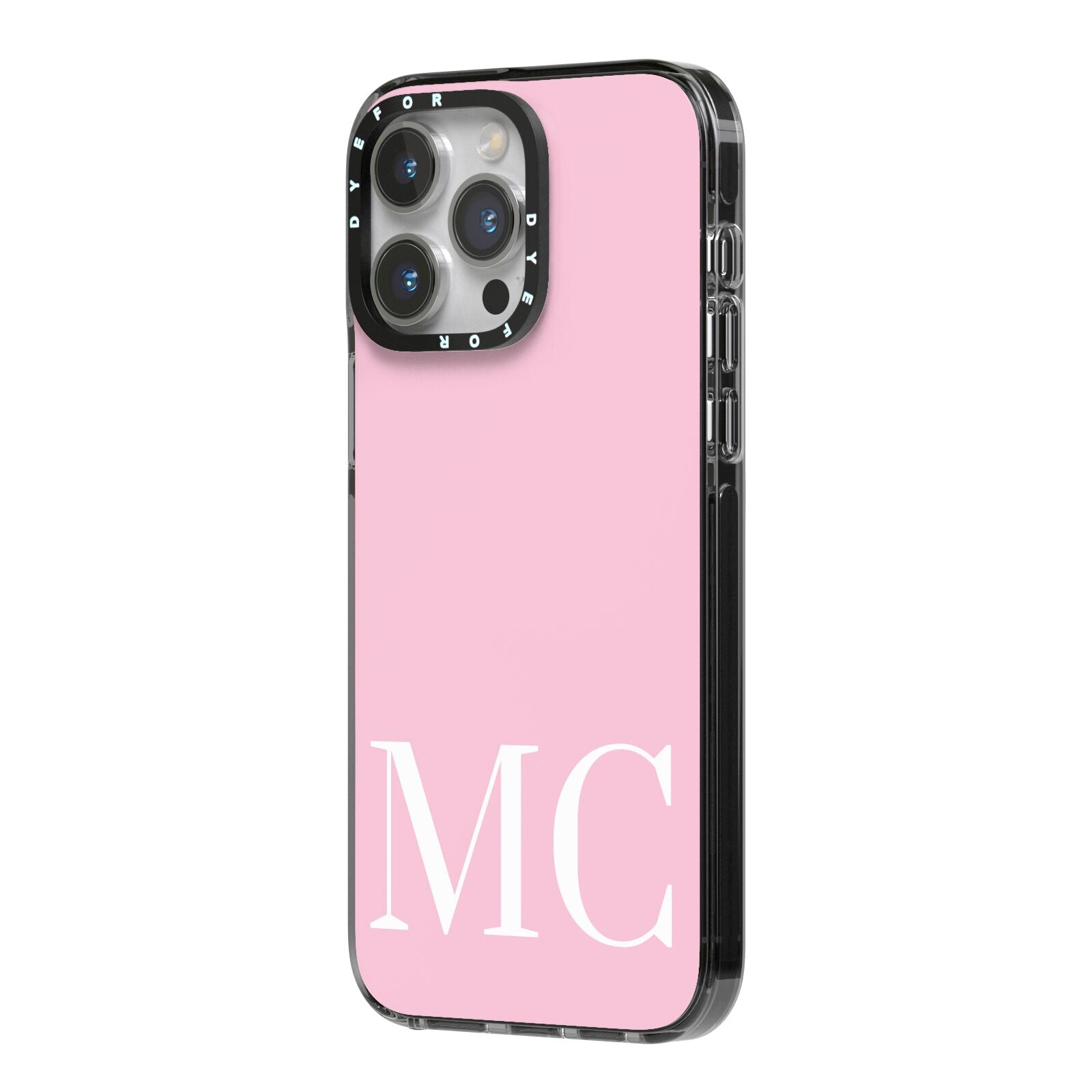 Initials Personalised 2 iPhone 14 Pro Max Black Impact Case Side Angle on Silver phone