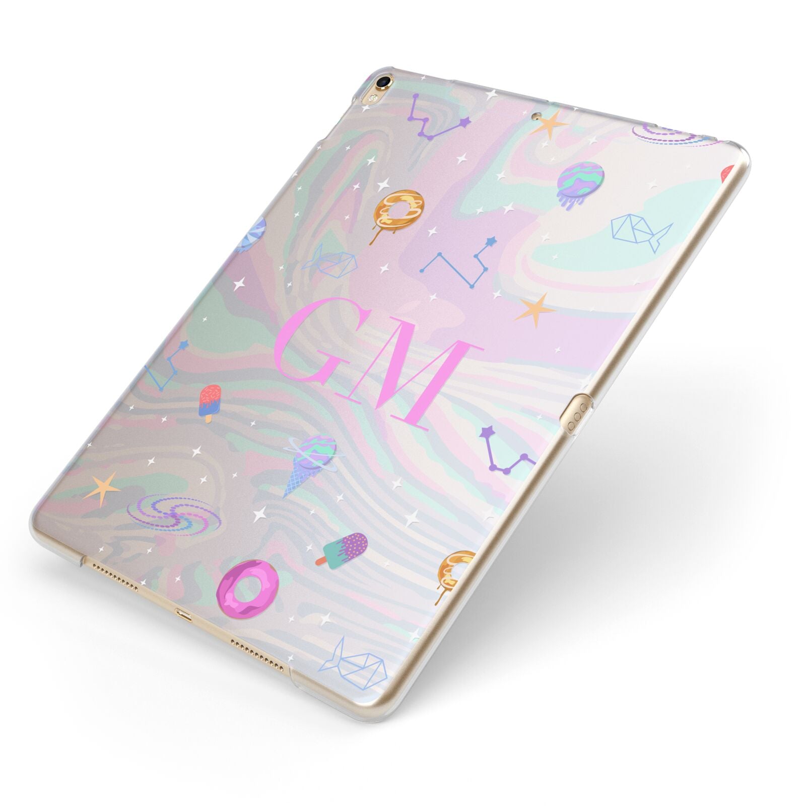 Inky Galactic Scene Personalised Initials Apple iPad Case on Gold iPad Side View