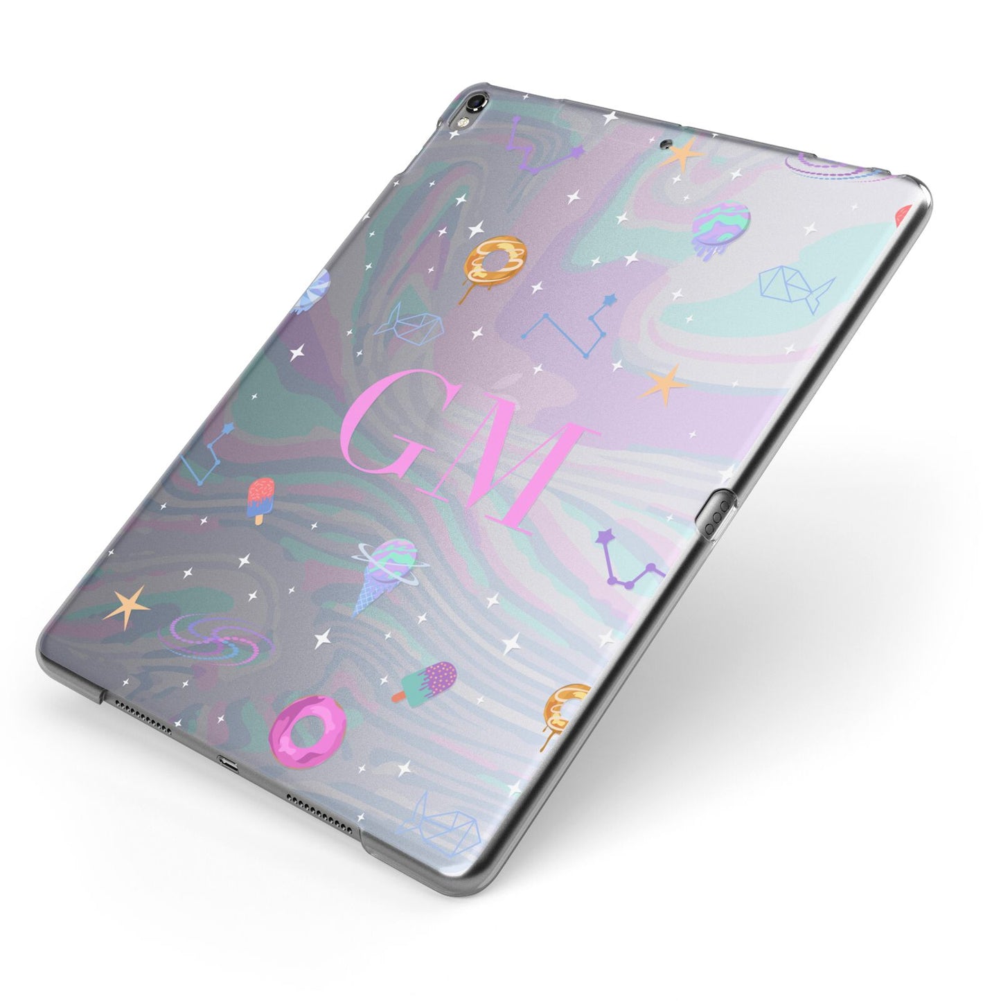 Inky Galactic Scene Personalised Initials Apple iPad Case on Grey iPad Side View