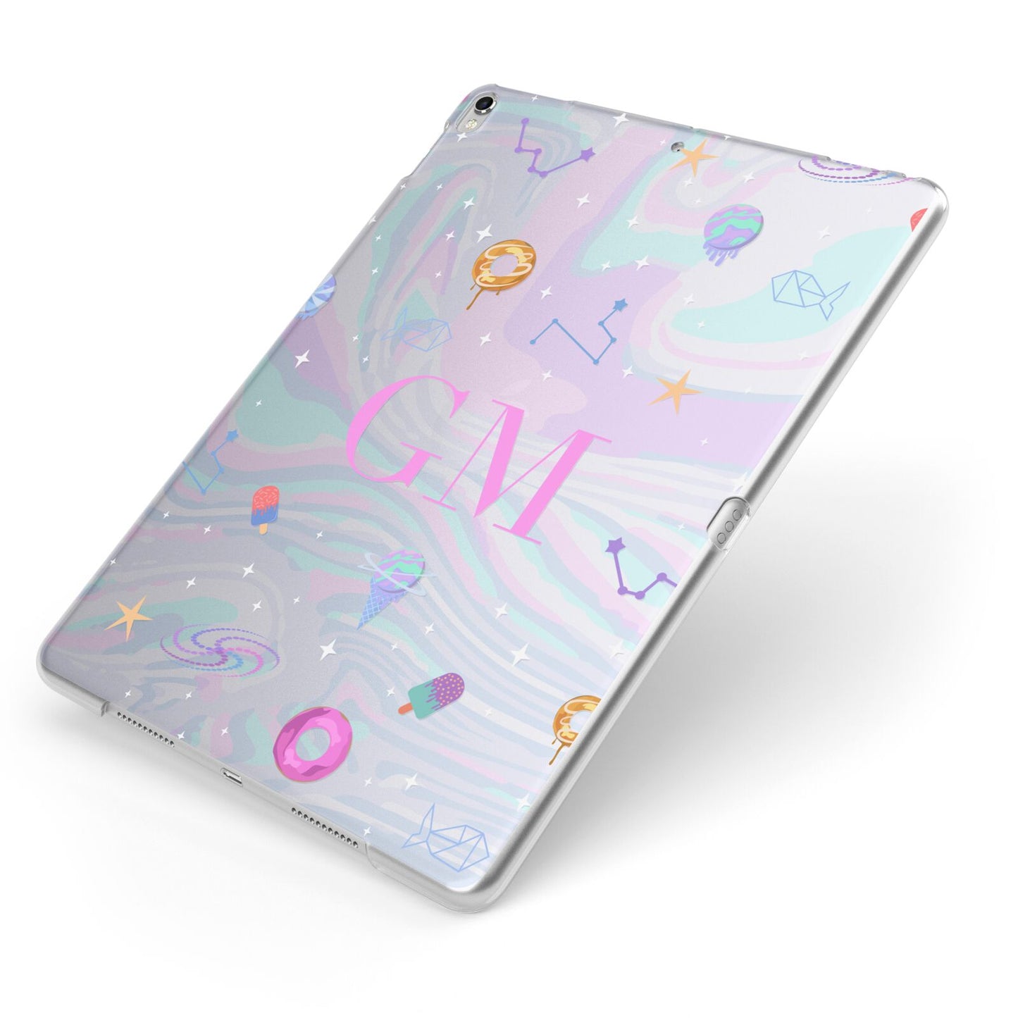 Inky Galactic Scene Personalised Initials Apple iPad Case on Silver iPad Side View