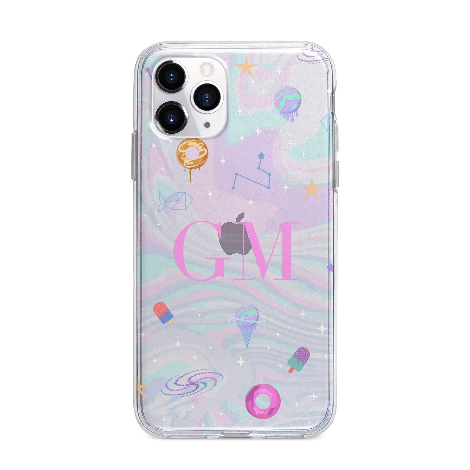 Inky Galactic Scene Personalised Initials Apple iPhone 11 Pro Max in Silver with Bumper Case