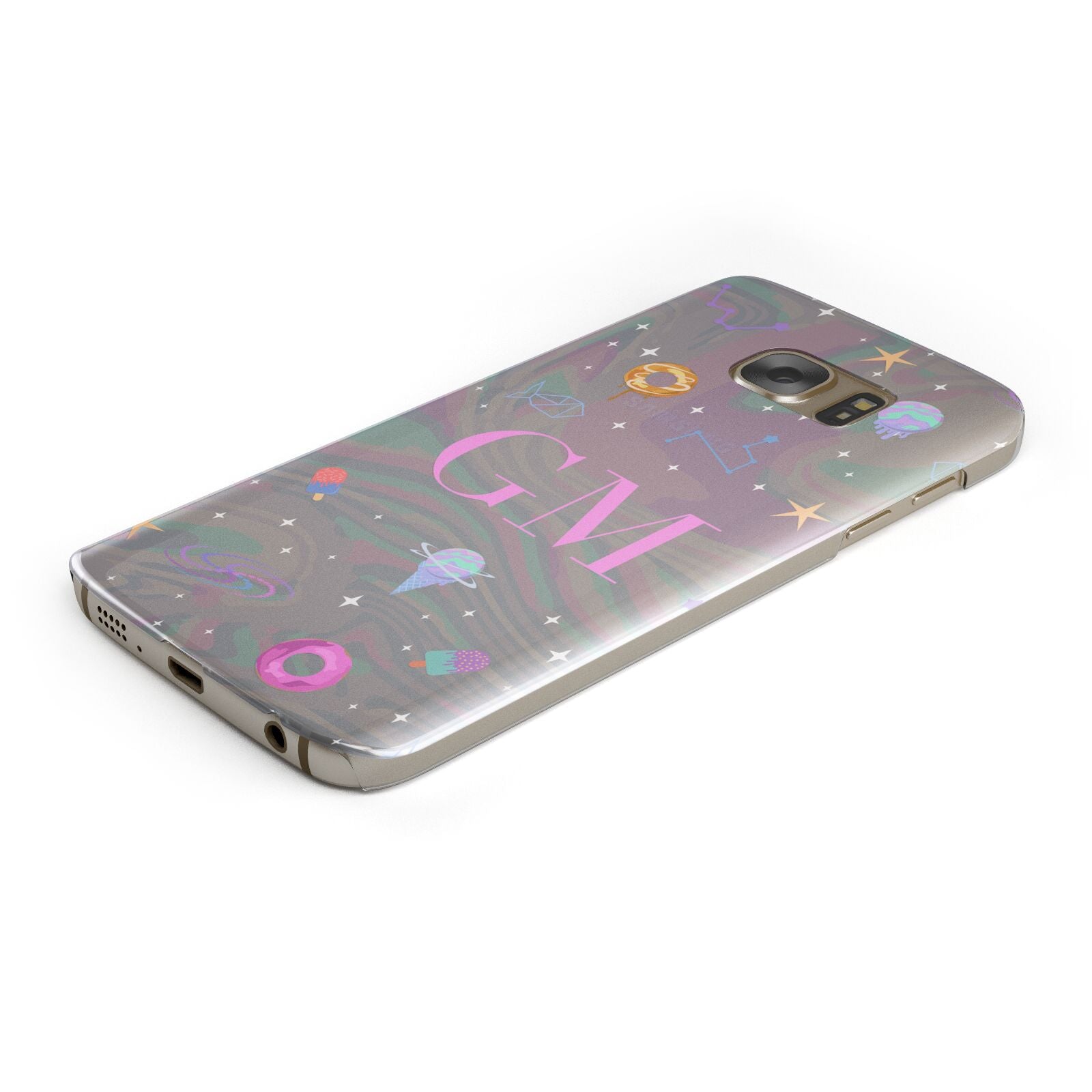 Inky Galactic Scene Personalised Initials Protective Samsung Galaxy Case Angled Image