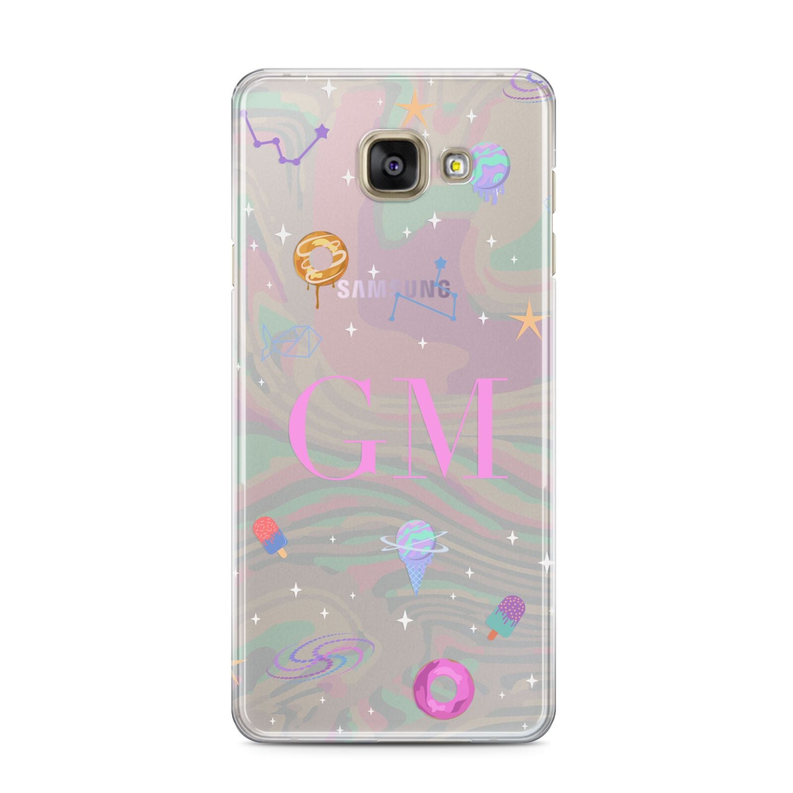 Inky Galactic Scene Personalised Initials Samsung Galaxy A3 2016 Case on gold phone