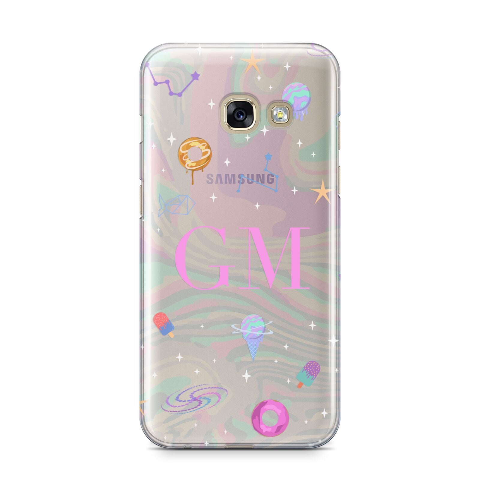 Inky Galactic Scene Personalised Initials Samsung Galaxy A3 2017 Case on gold phone