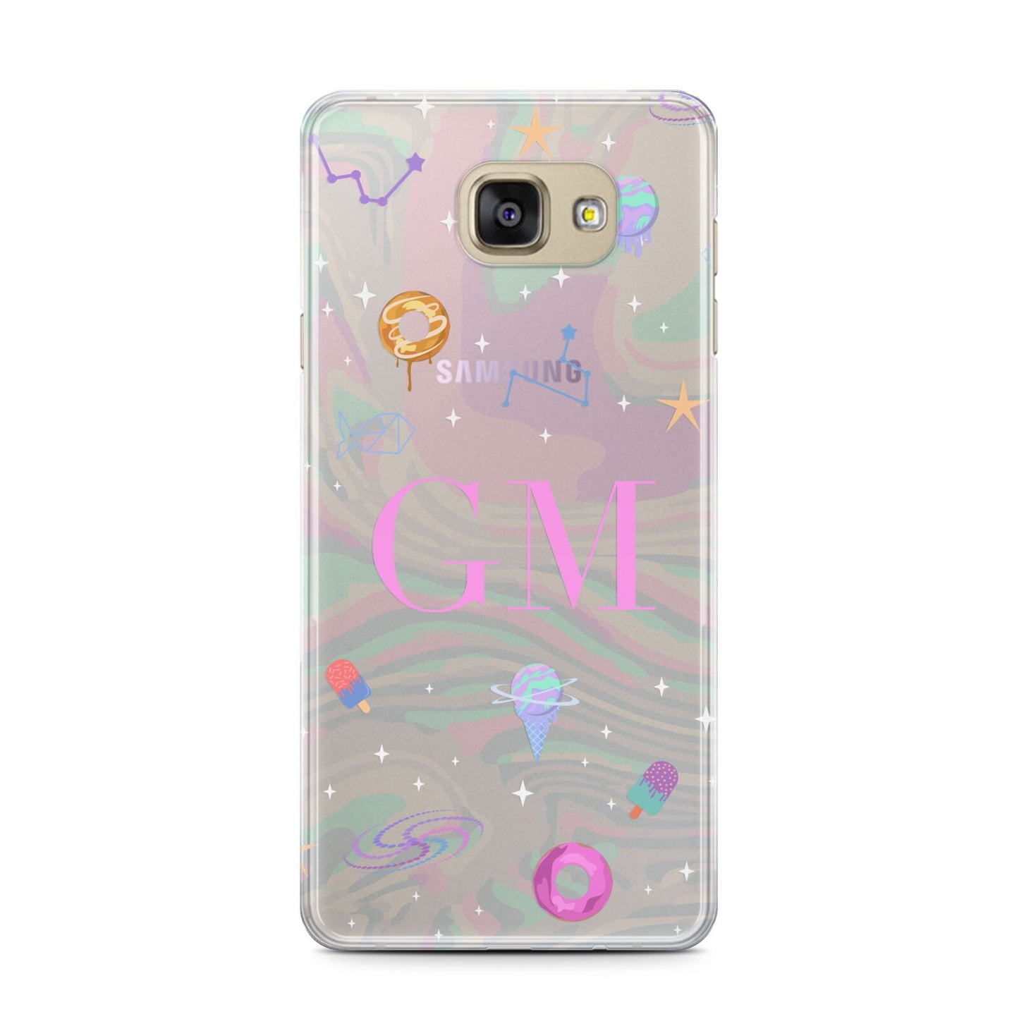 Inky Galactic Scene Personalised Initials Samsung Galaxy A7 2016 Case on gold phone