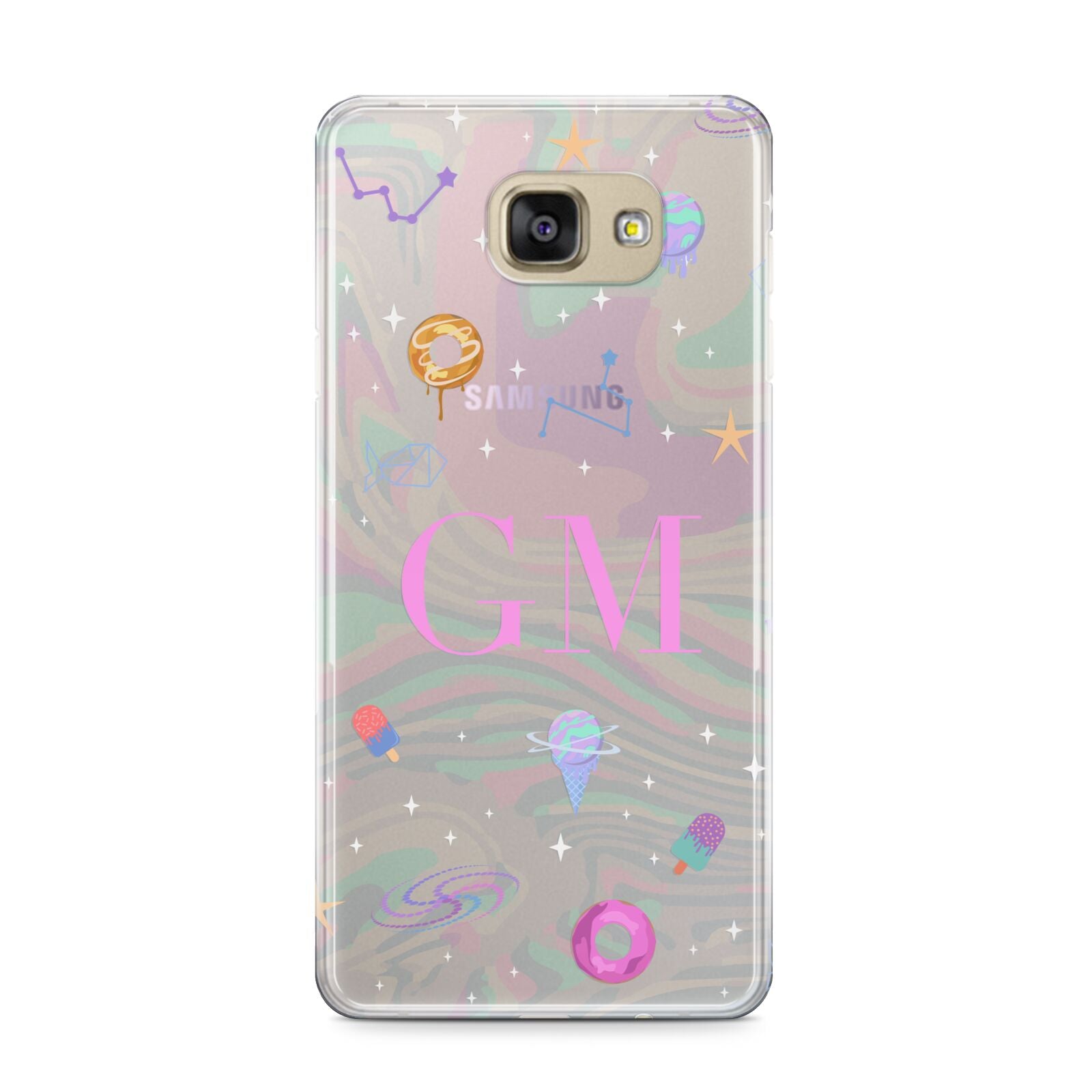 Inky Galactic Scene Personalised Initials Samsung Galaxy A9 2016 Case on gold phone