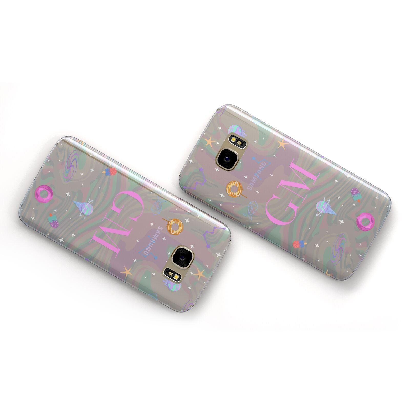 Inky Galactic Scene Personalised Initials Samsung Galaxy Case Flat Overview