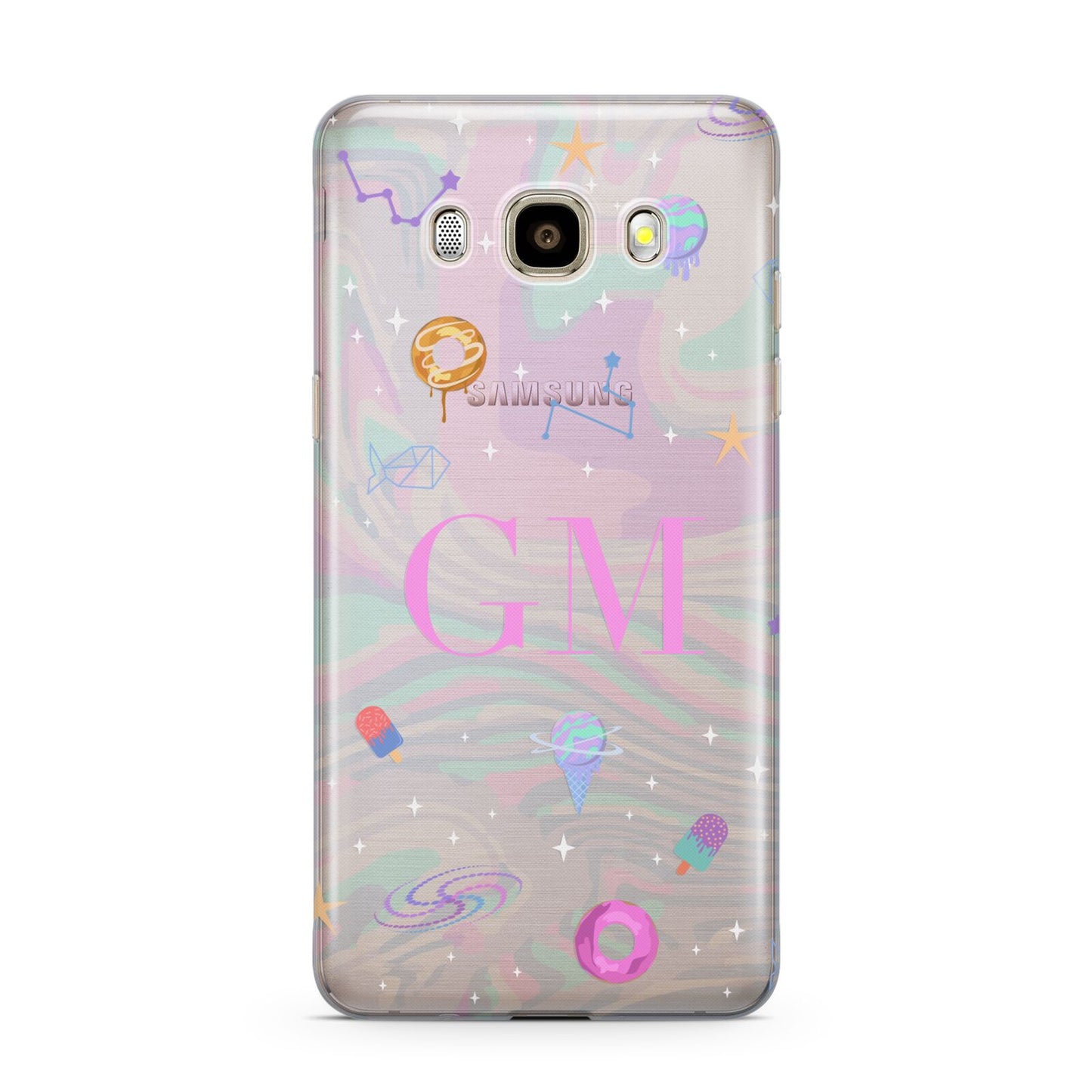 Inky Galactic Scene Personalised Initials Samsung Galaxy J7 2016 Case on gold phone