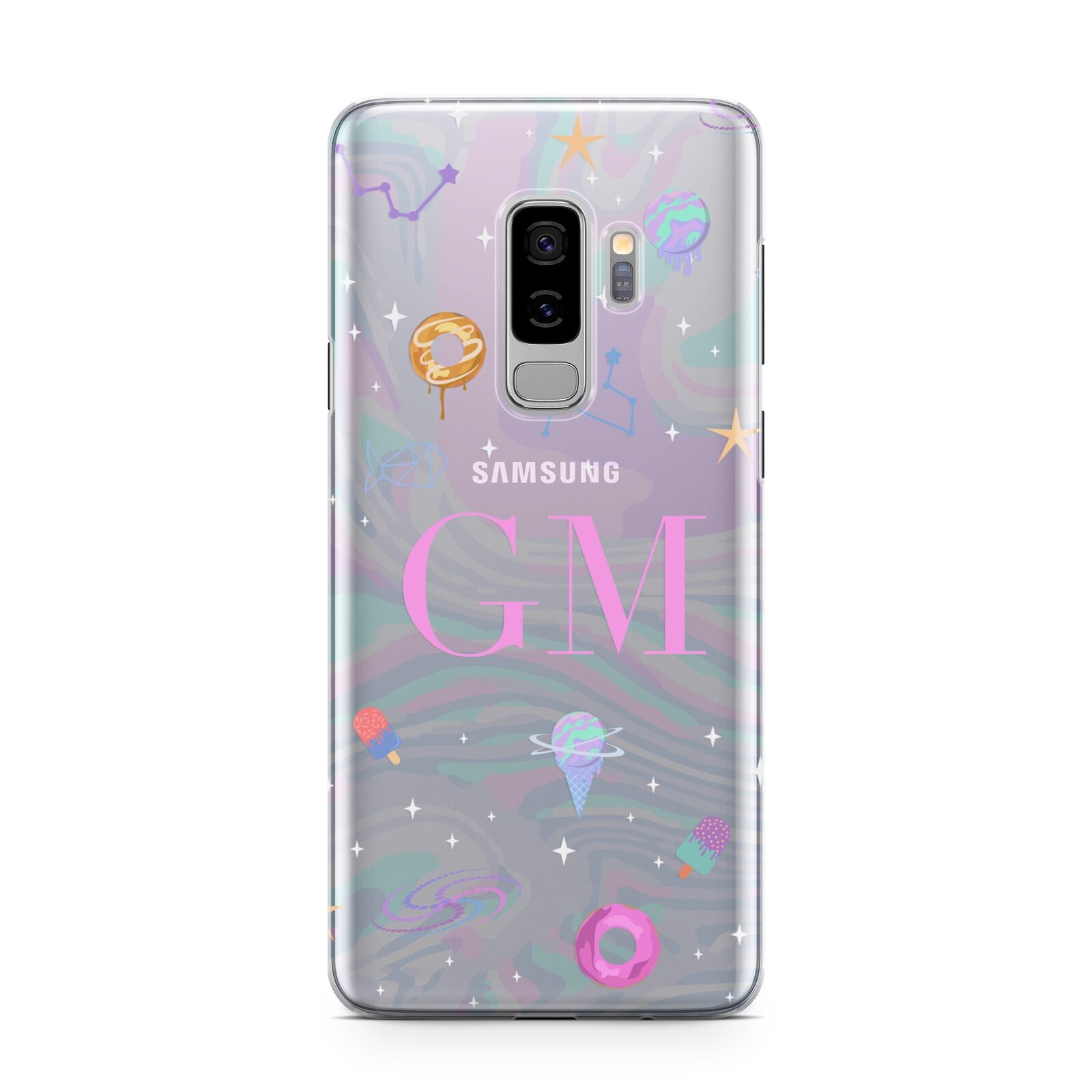 Inky Galactic Scene Personalised Initials Samsung Galaxy S9 Plus Case on Silver phone