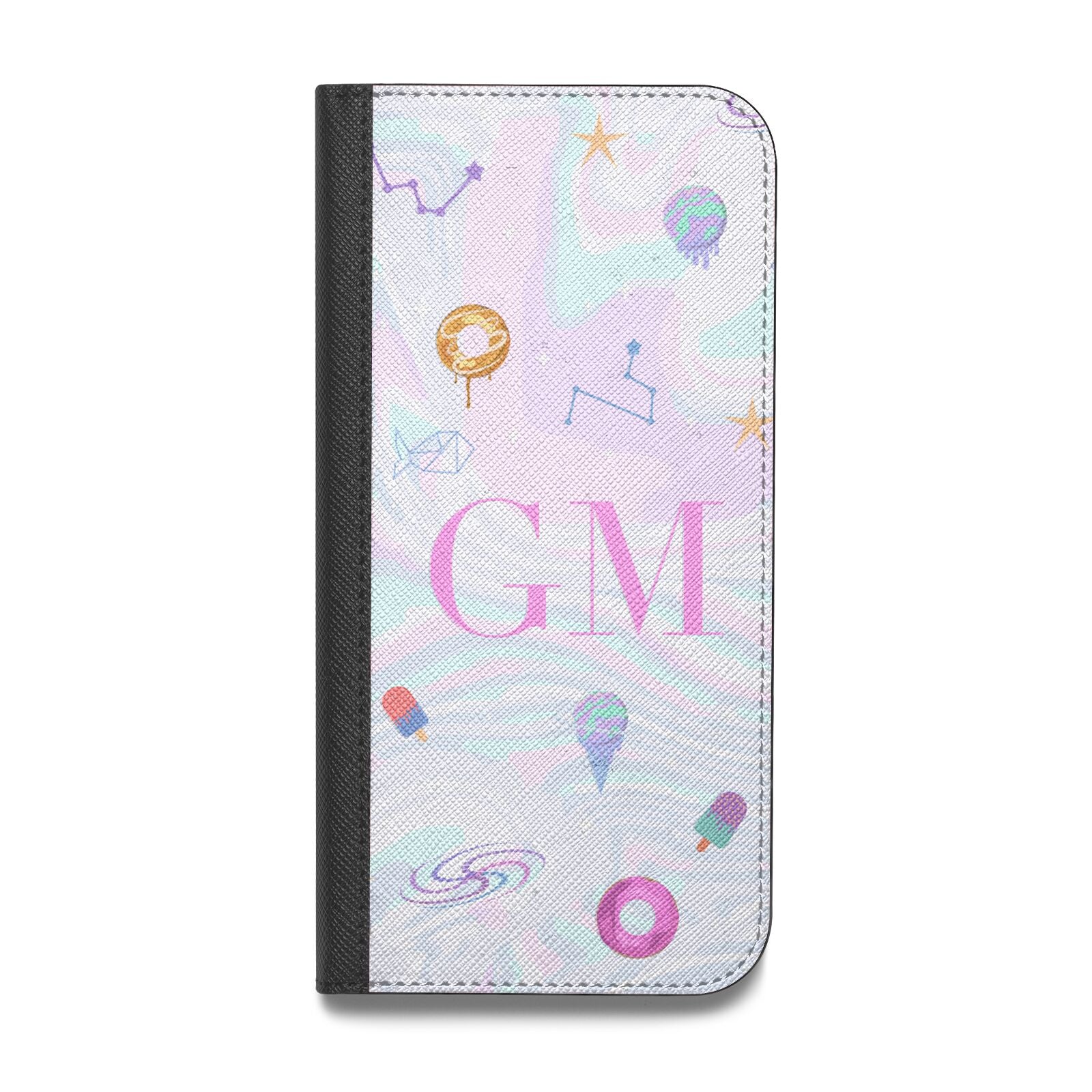 Inky Galactic Scene Personalised Initials Vegan Leather Flip iPhone Case