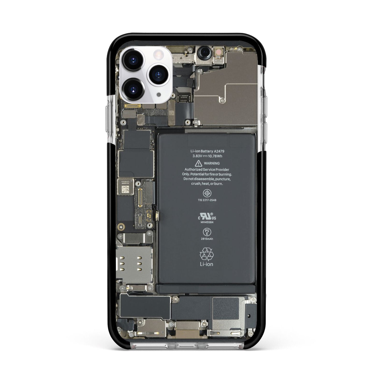 Internal Parts Apple iPhone 11 Pro Max in Silver with Black Impact Case