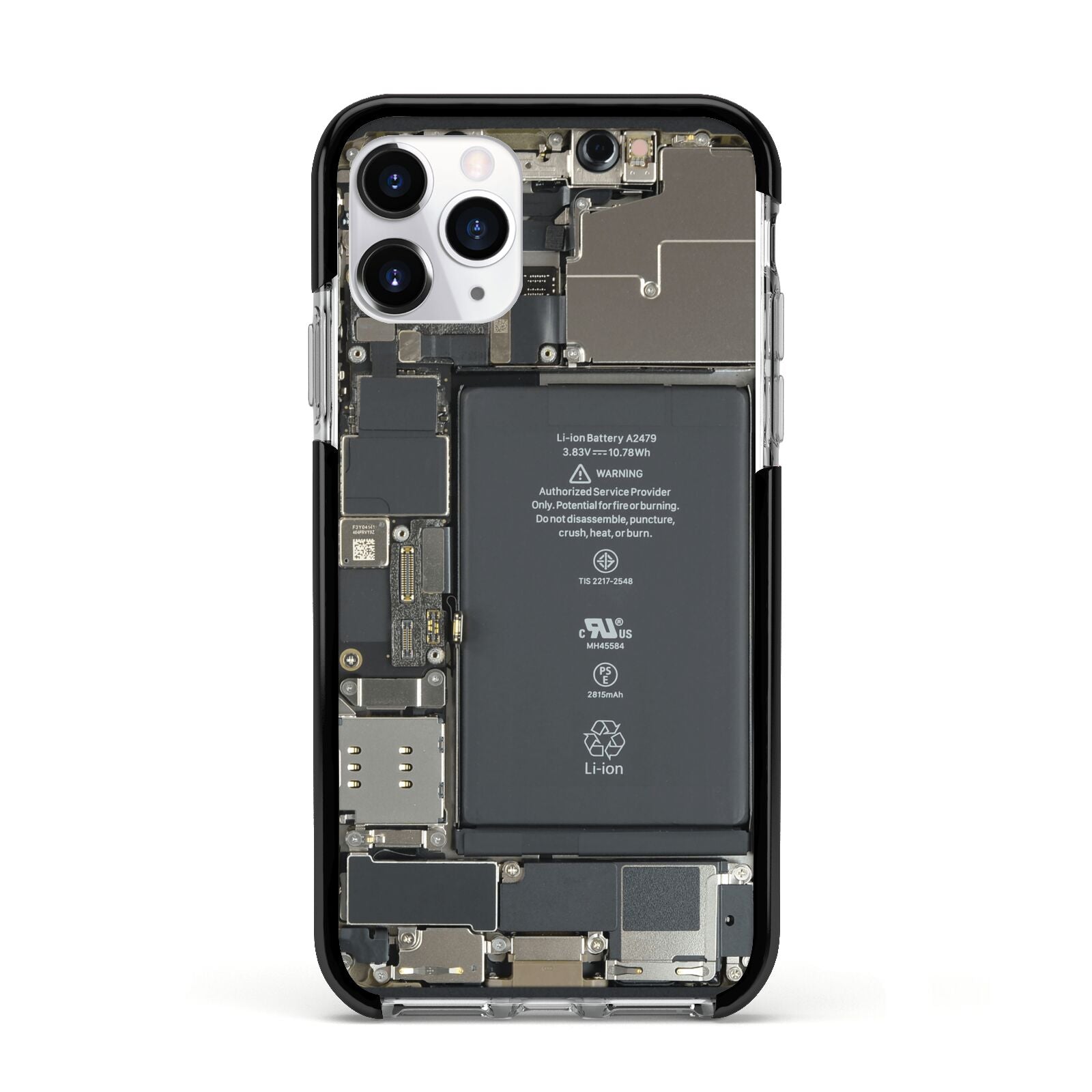 Internal Parts Apple iPhone 11 Pro in Silver with Black Impact Case