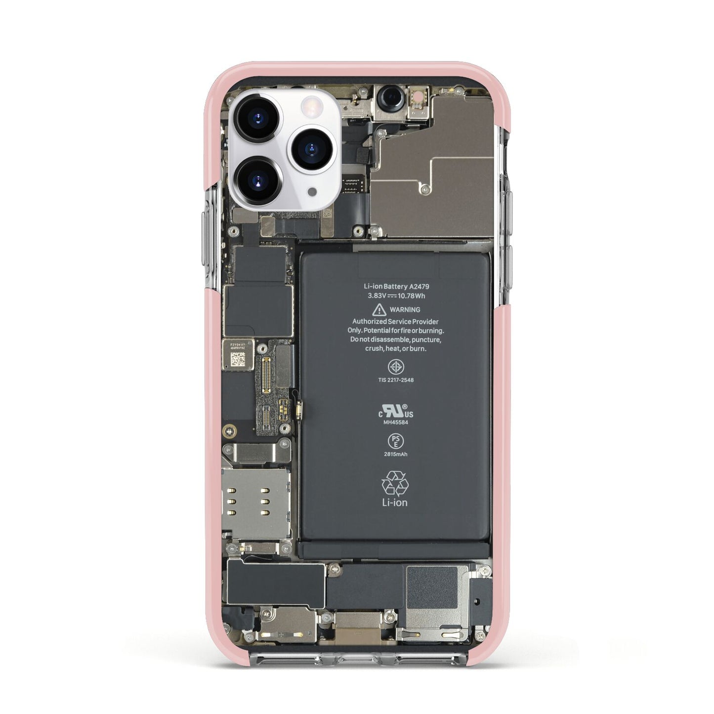 Internal Parts Apple iPhone 11 Pro in Silver with Pink Impact Case