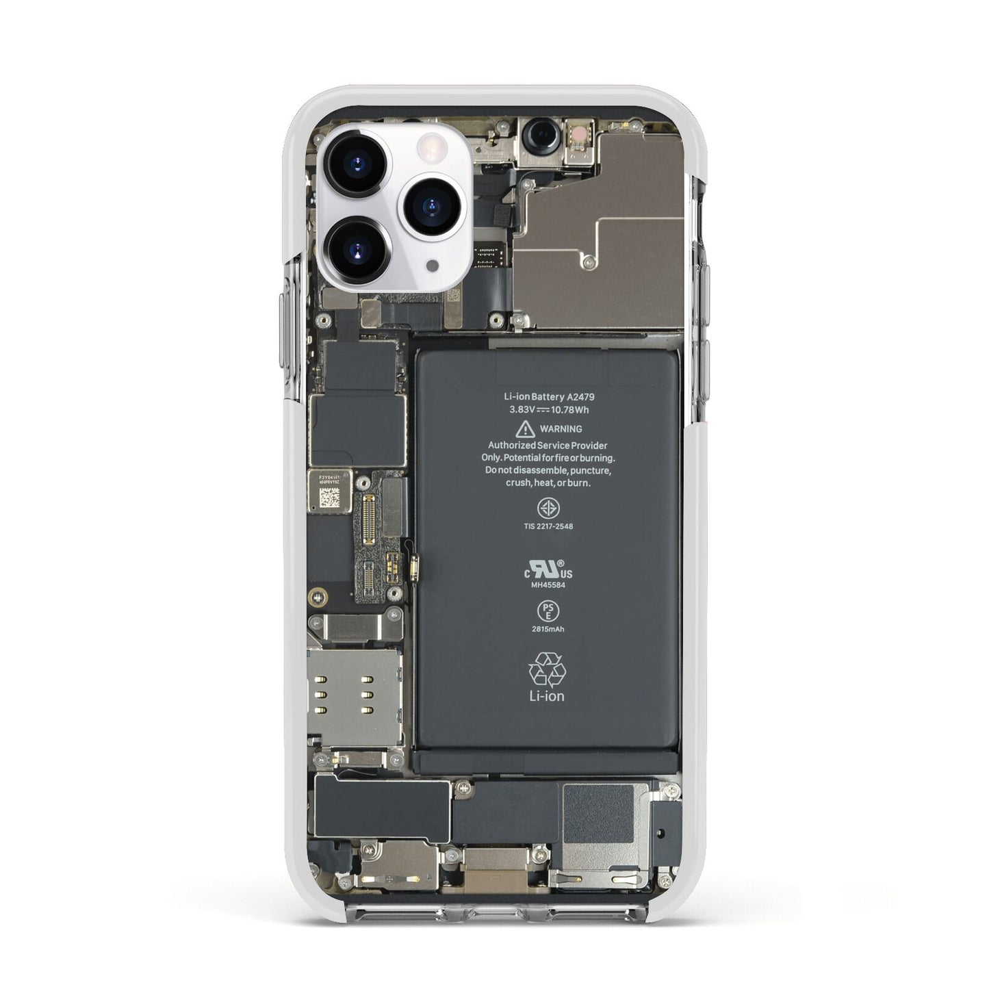 Internal Parts Apple iPhone 11 Pro in Silver with White Impact Case