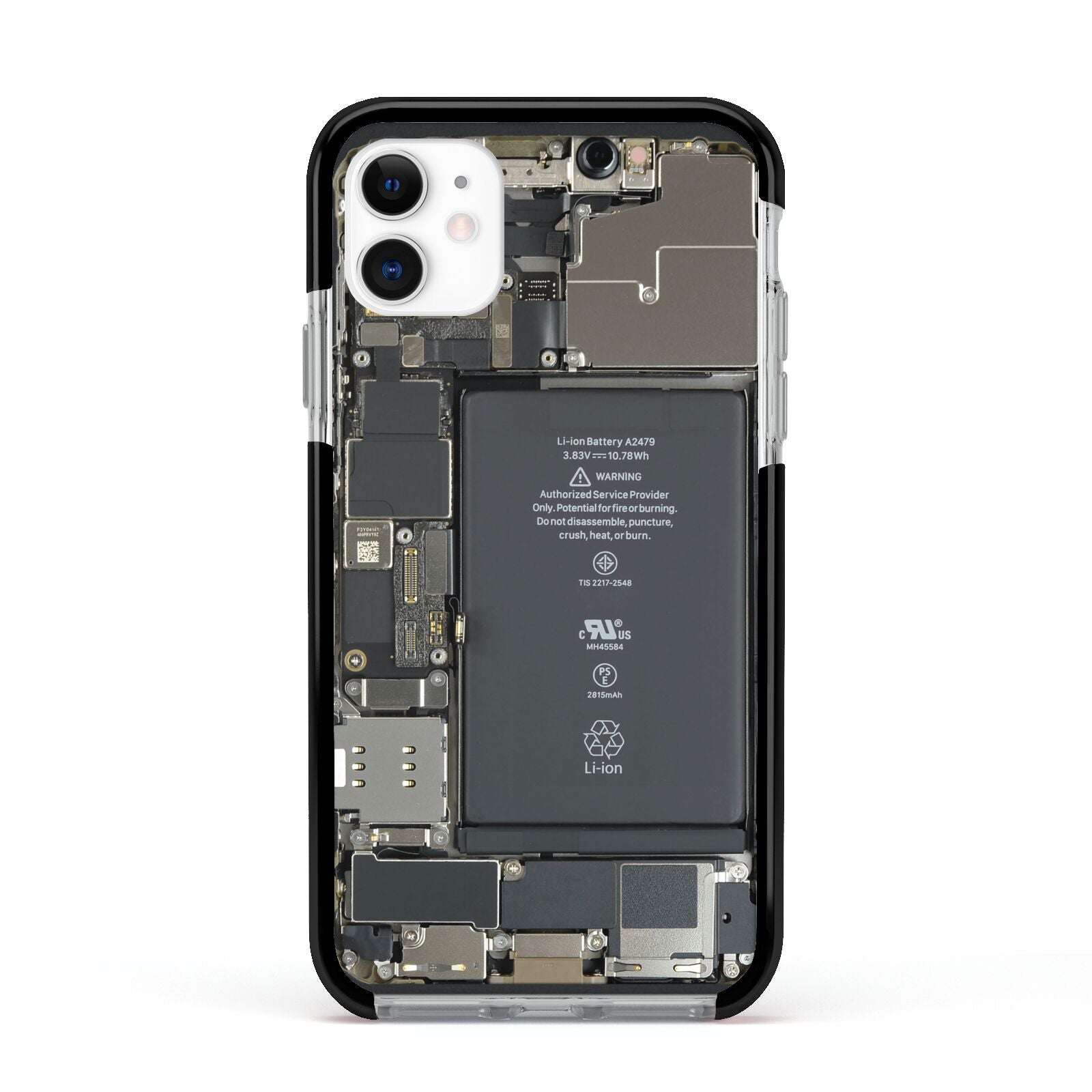 Internal Parts Apple iPhone 11 in White with Black Impact Case