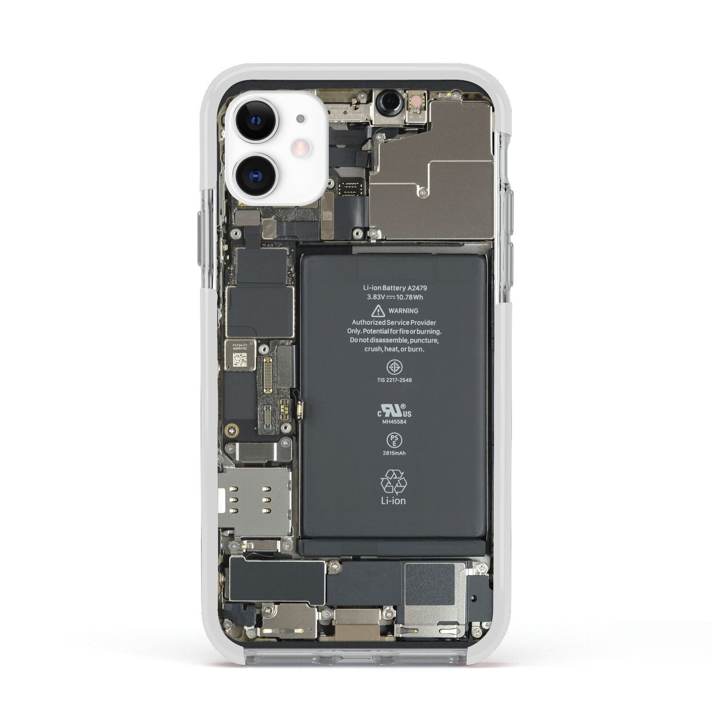 Internal Parts Apple iPhone 11 in White with White Impact Case