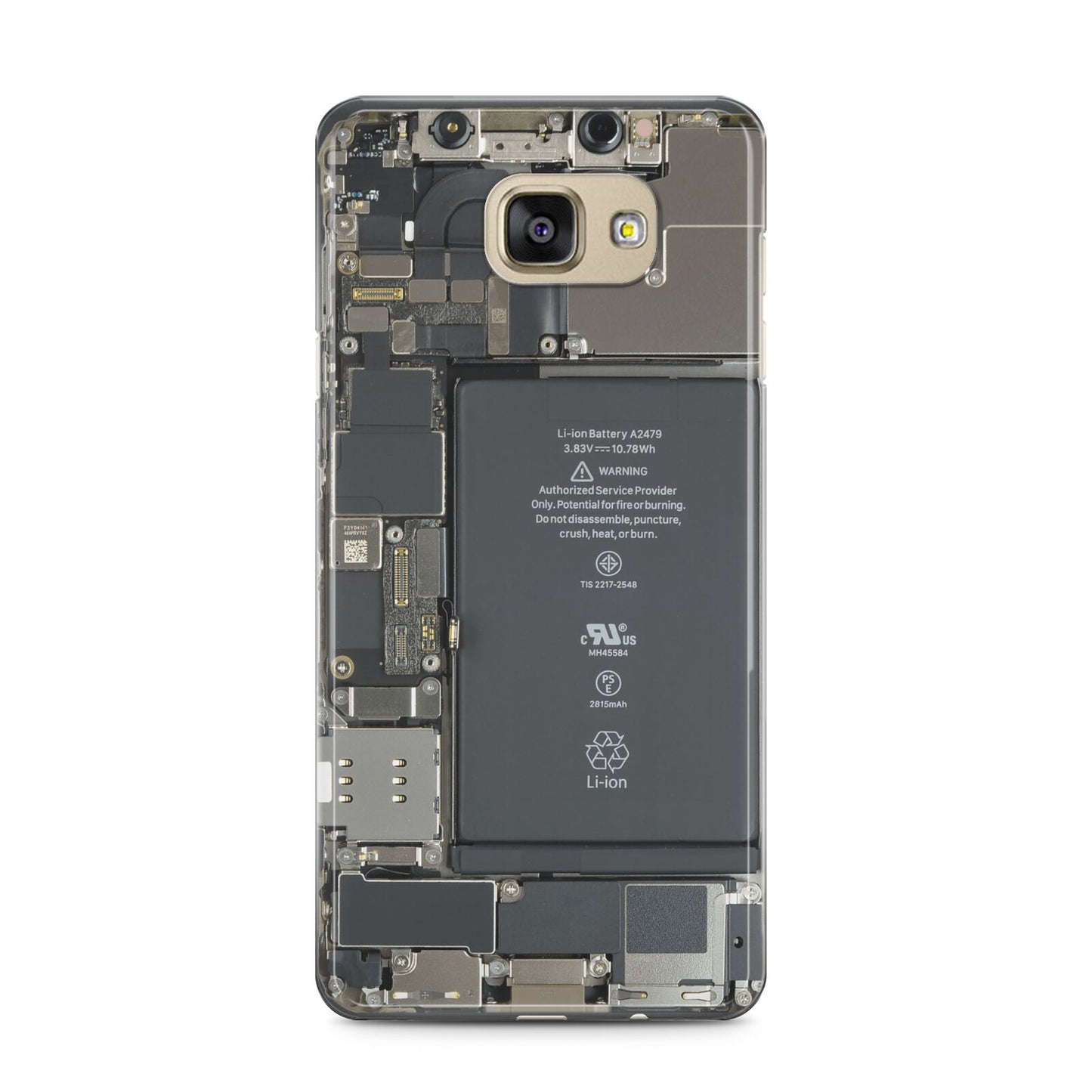 Internal Parts Samsung Galaxy A5 2016 Case on gold phone