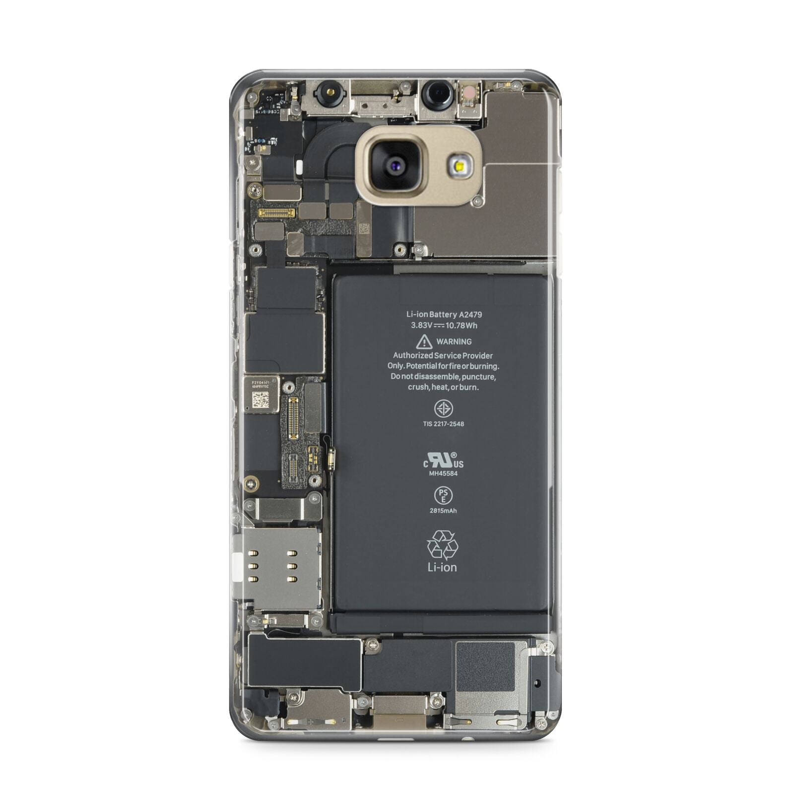 Internal Parts Samsung Galaxy A9 2016 Case on gold phone