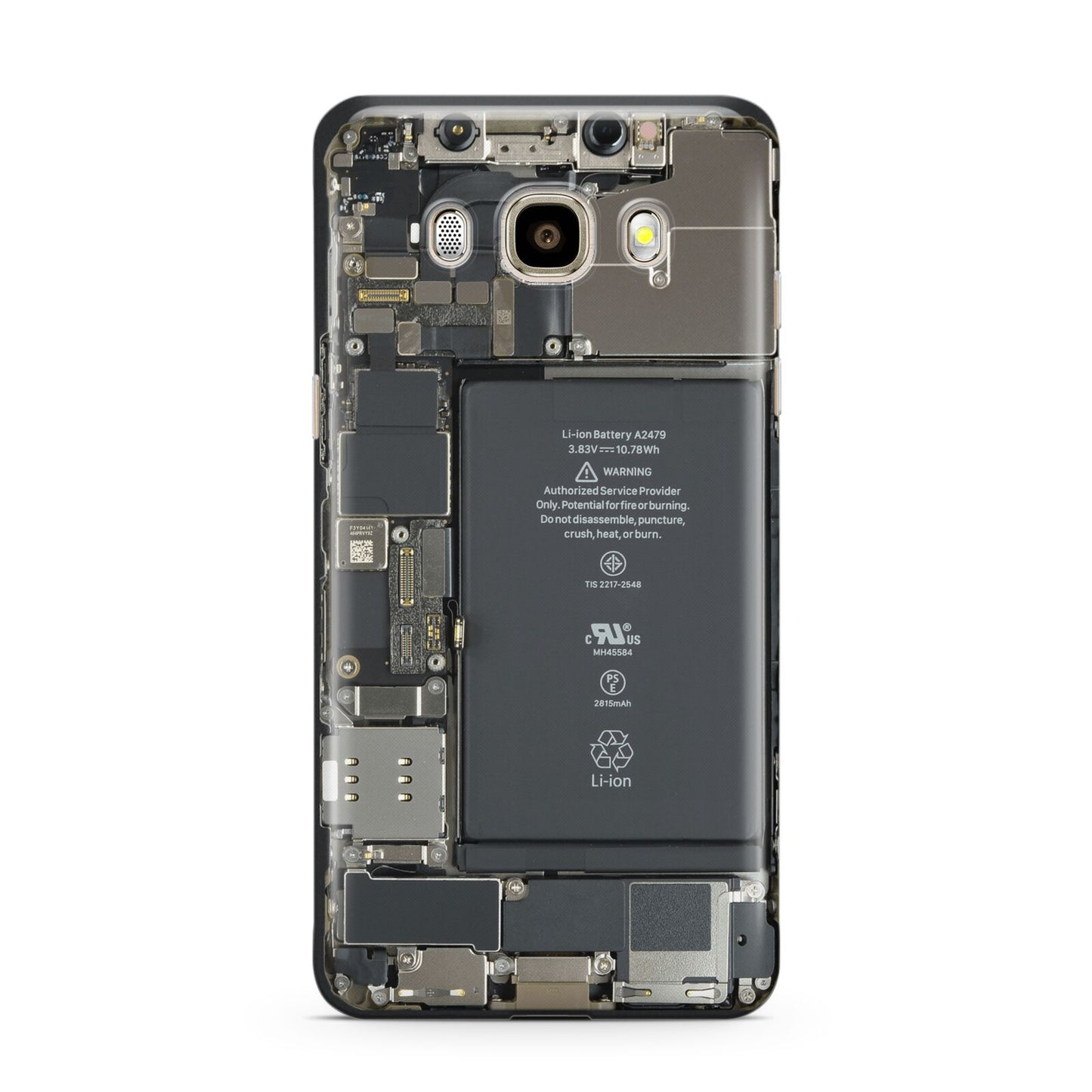 Internal Parts Samsung Galaxy J7 2016 Case on gold phone