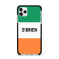 Irish Flag Personalised Name Apple iPhone 11 Pro Max in Silver with Black Impact Case