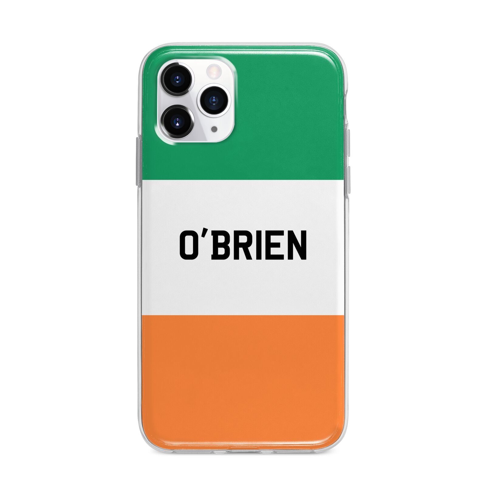Irish Flag Personalised Name Apple iPhone 11 Pro Max in Silver with Bumper Case