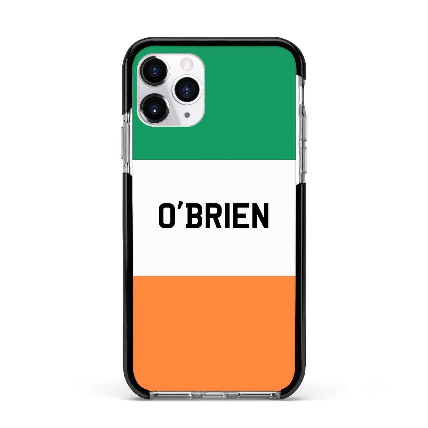Irish Flag Personalised Name Apple iPhone 11 Pro in Silver with Black Impact Case