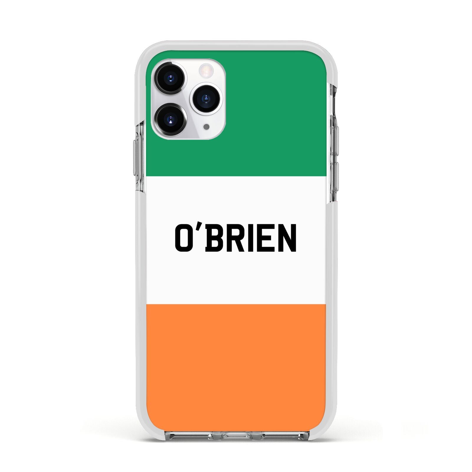 Irish Flag Personalised Name Apple iPhone 11 Pro in Silver with White Impact Case
