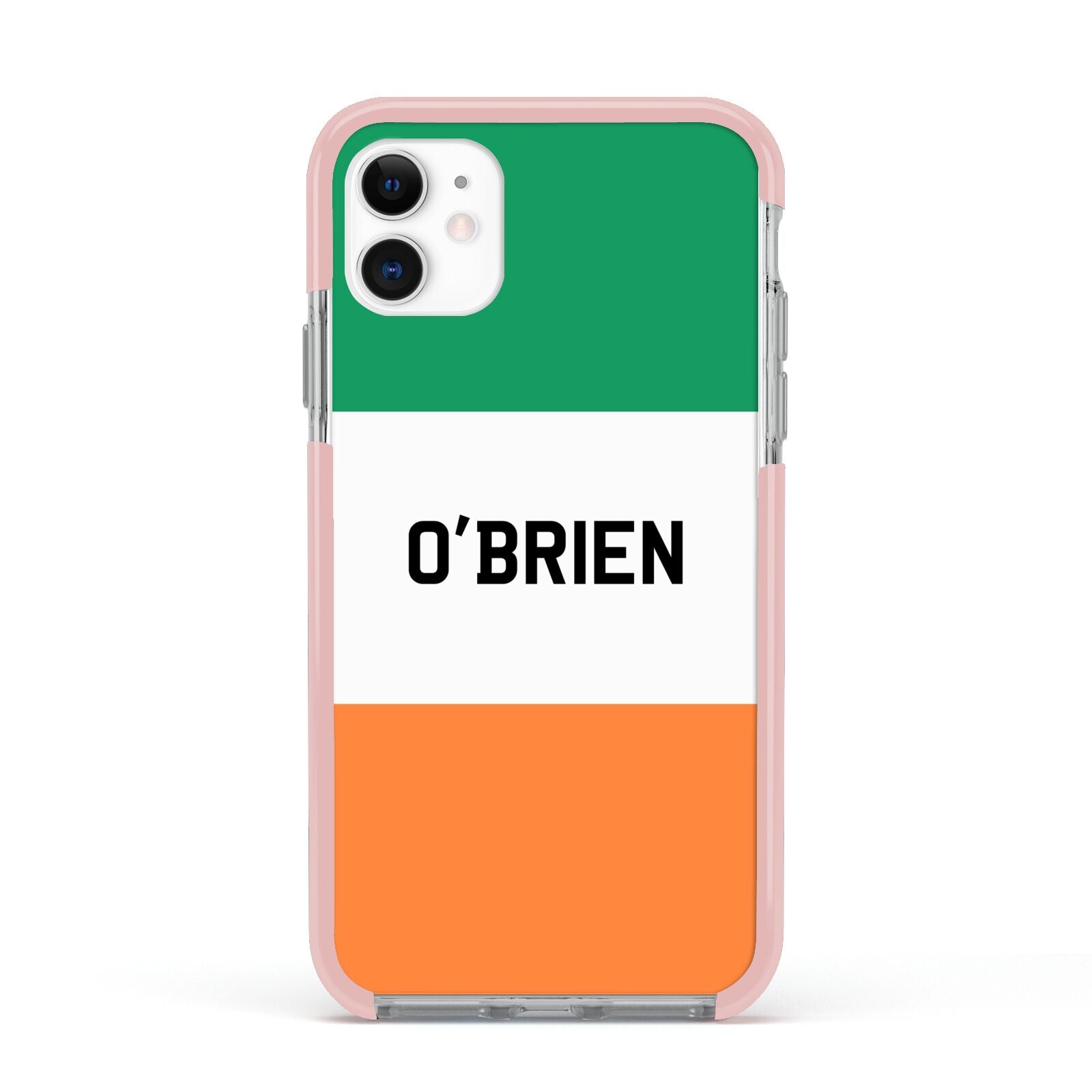 Irish Flag Personalised Name Apple iPhone 11 in White with Pink Impact Case