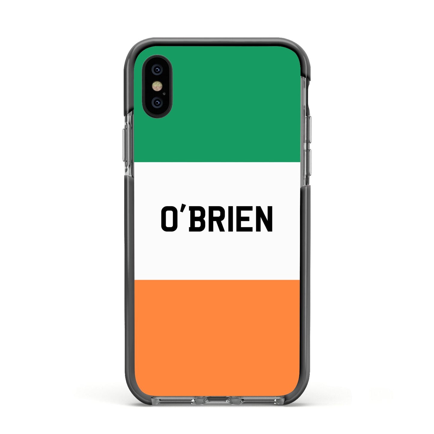 Irish Flag Personalised Name Apple iPhone Xs Impact Case Black Edge on Black Phone