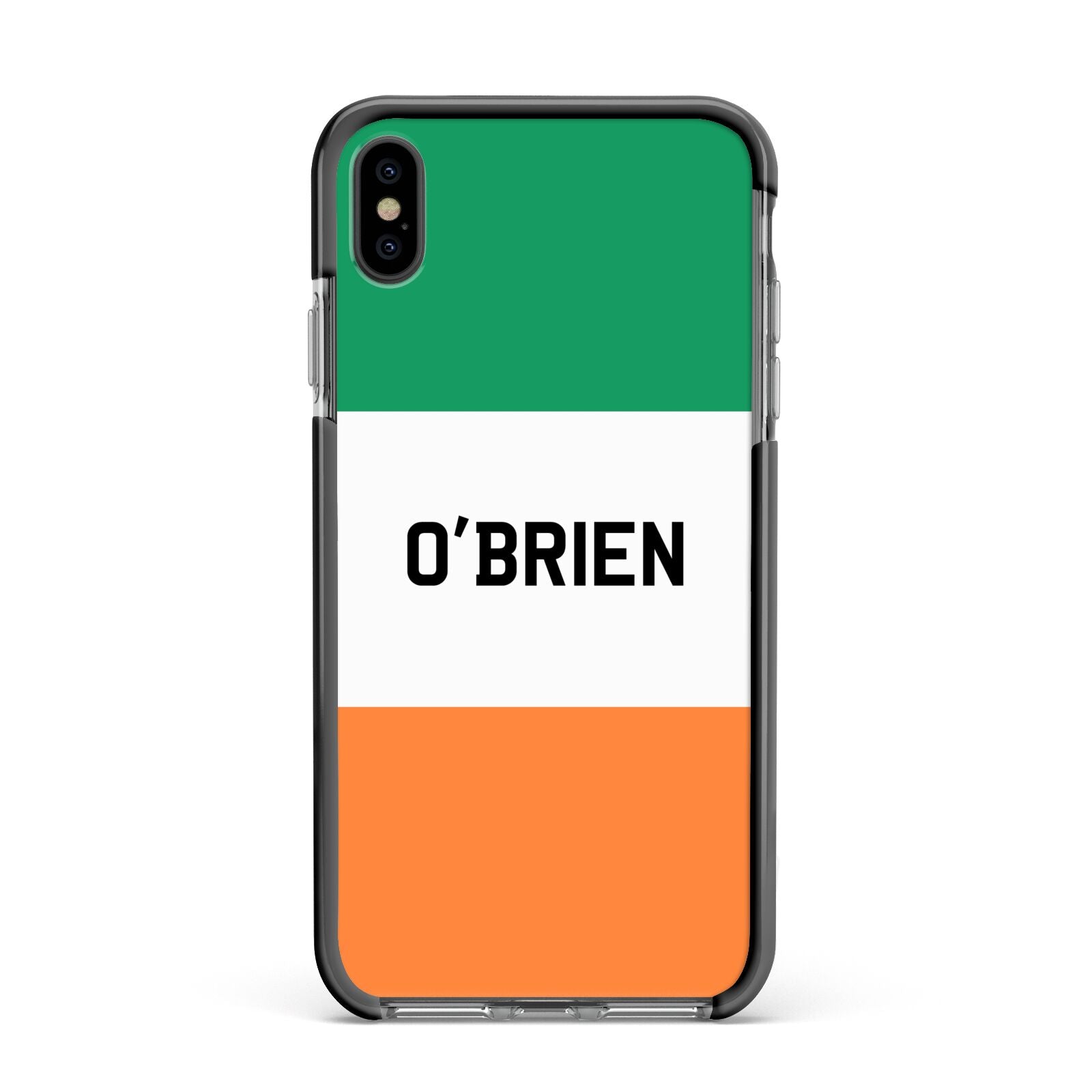 Irish Flag Personalised Name Apple iPhone Xs Max Impact Case Black Edge on Black Phone