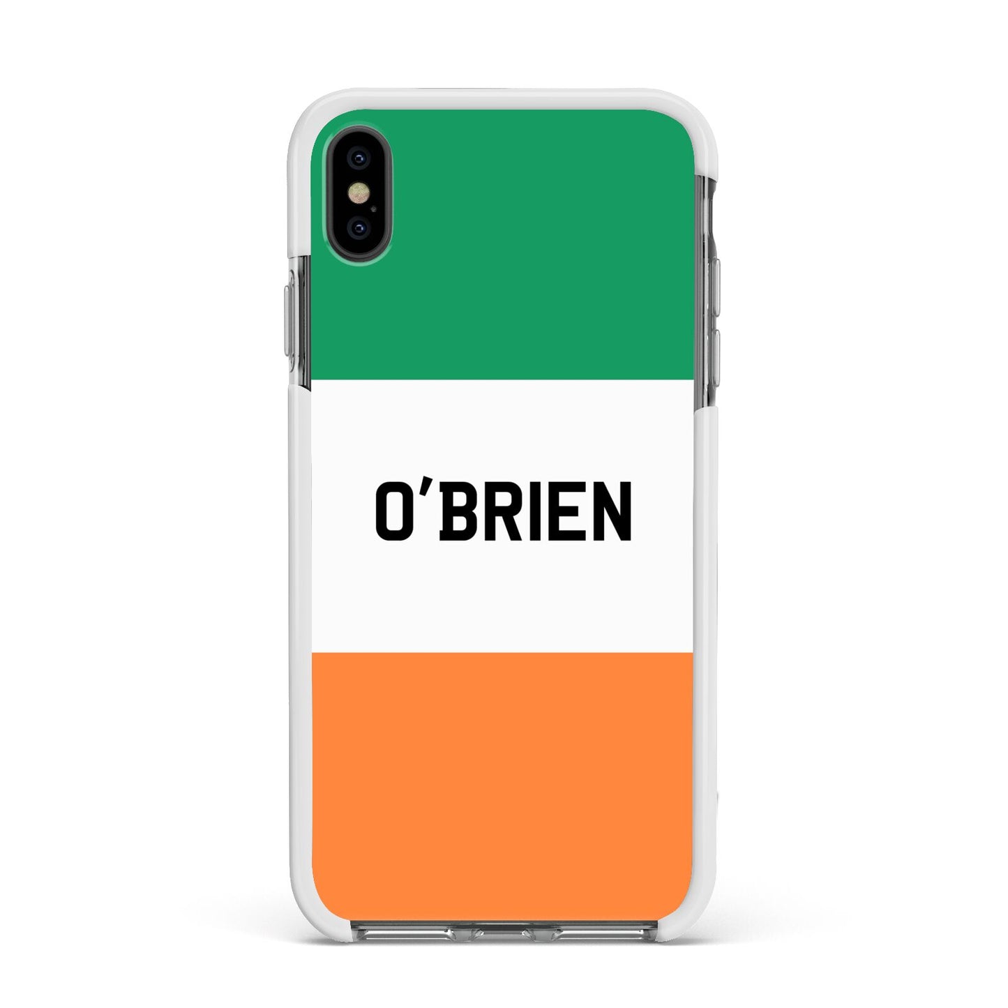 Irish Flag Personalised Name Apple iPhone Xs Max Impact Case White Edge on Black Phone