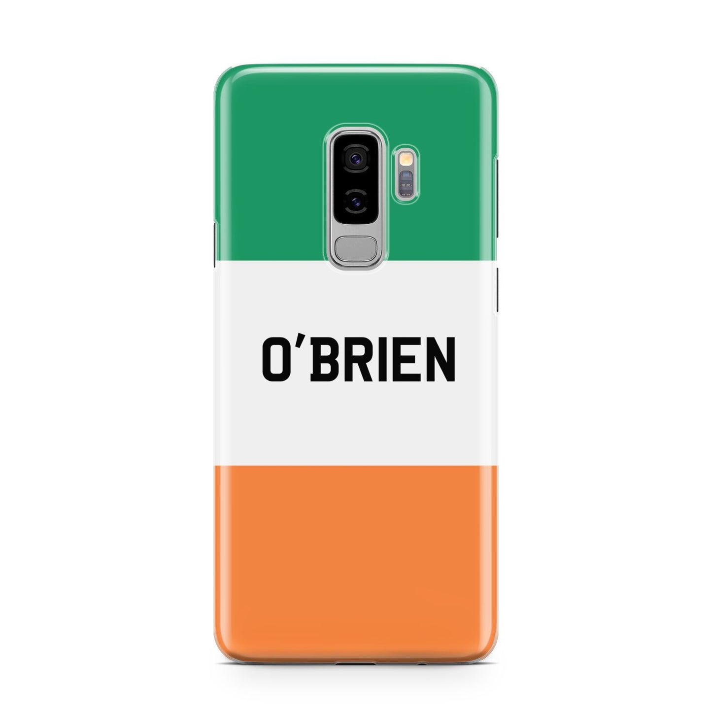 Irish Flag Personalised Name Samsung Galaxy S9 Plus Case on Silver phone