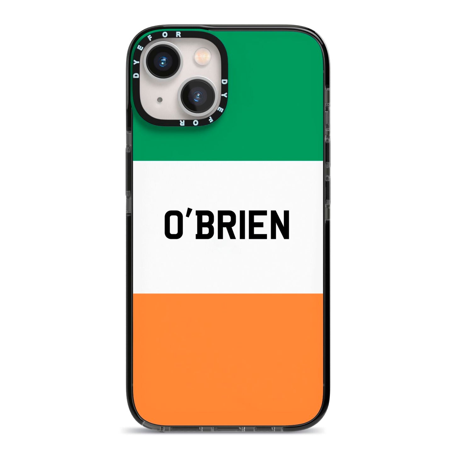 Irish Flag Personalised Name iPhone 13 Black Impact Case on Silver phone