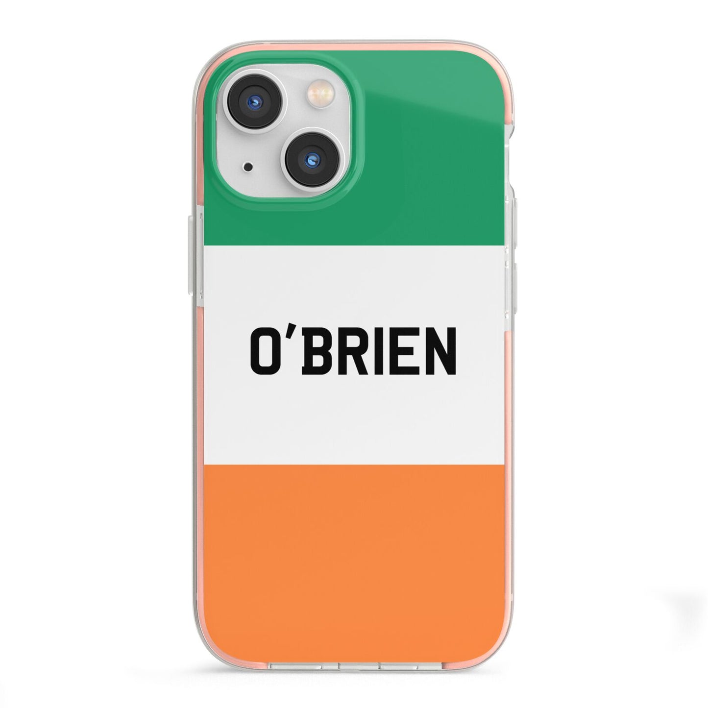 Irish Flag Personalised Name iPhone 13 Mini TPU Impact Case with Pink Edges