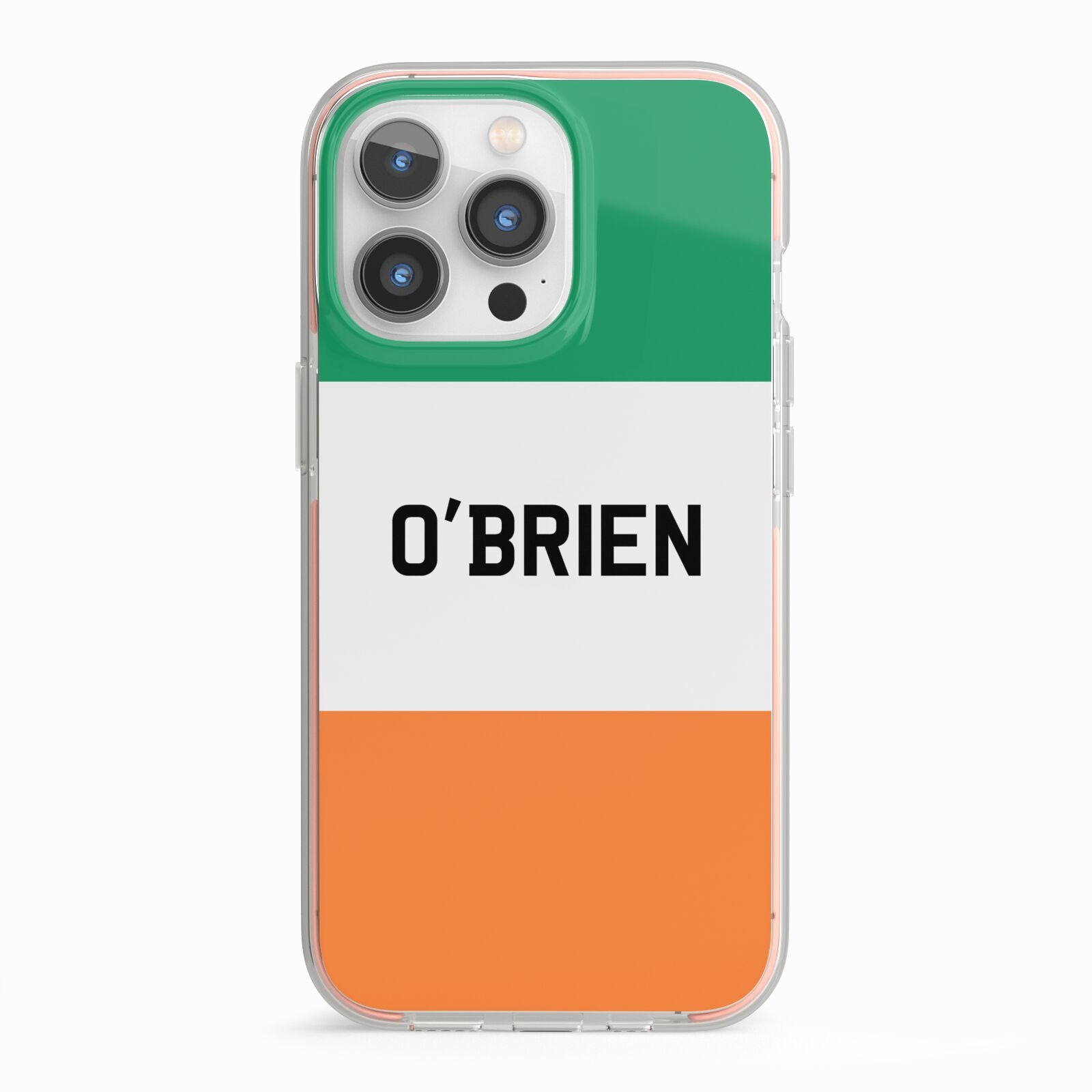 Irish Flag Personalised Name iPhone 13 Pro TPU Impact Case with Pink Edges