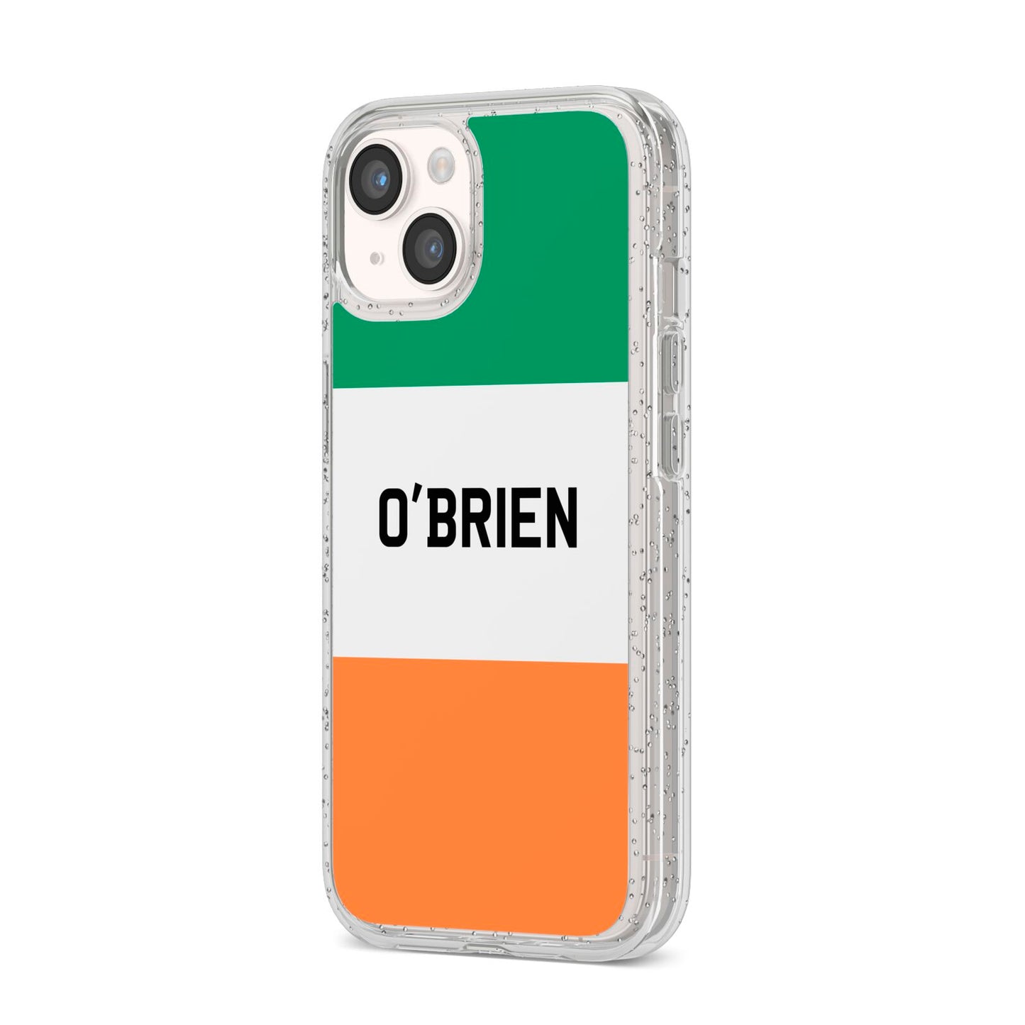 Irish Flag Personalised Name iPhone 14 Glitter Tough Case Starlight Angled Image